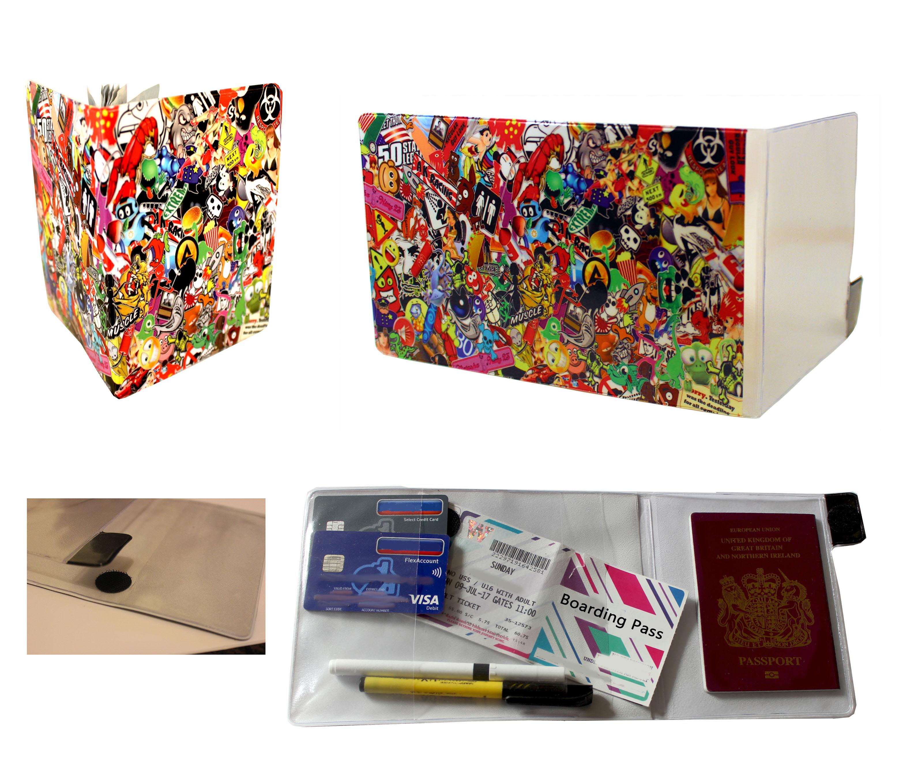 Stickerbomb Document Holder  and Passport Cover Combo Set with writing