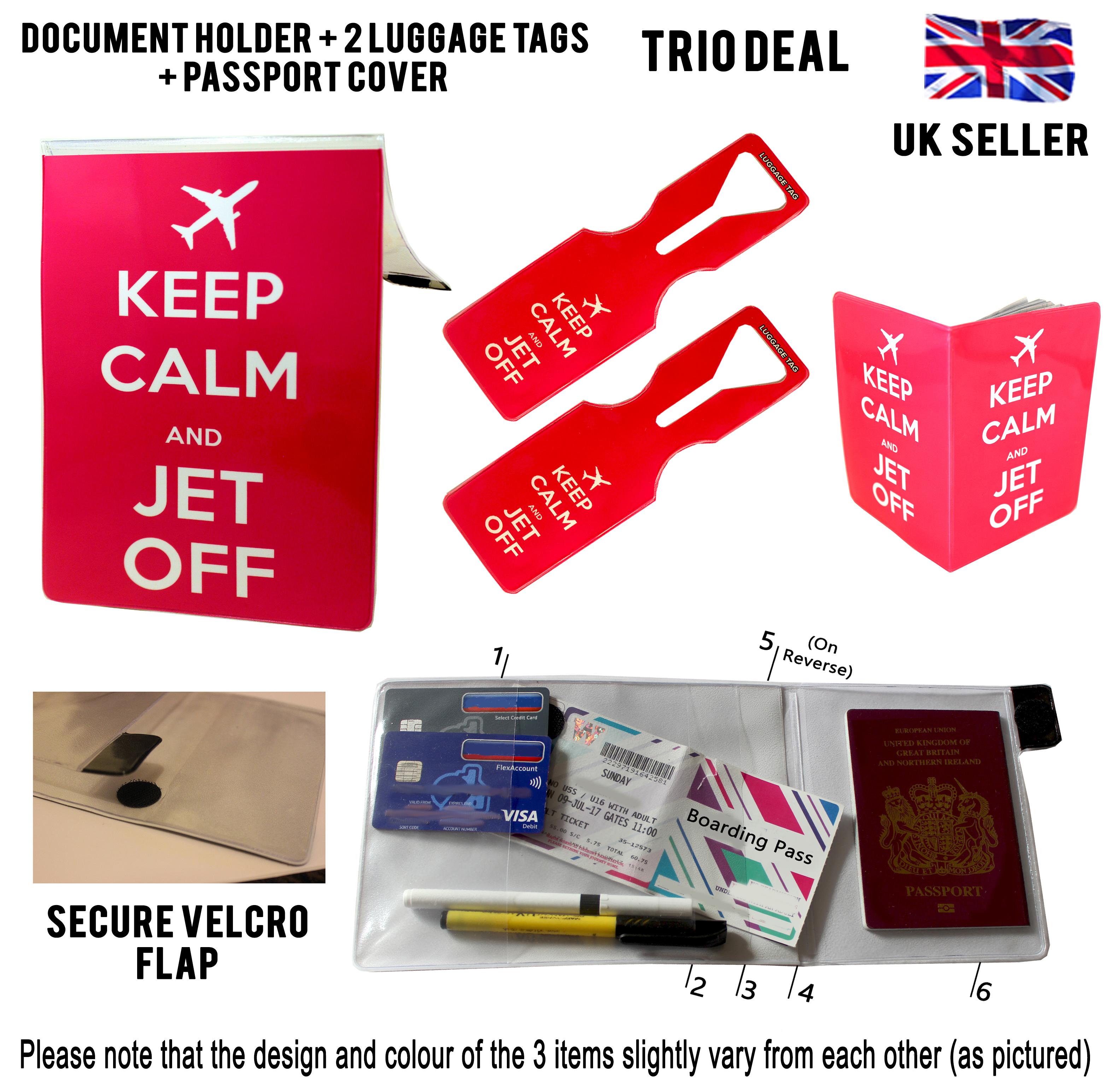 Keep Calm Jet off Pink Travel Document Holder Trio Set with writing