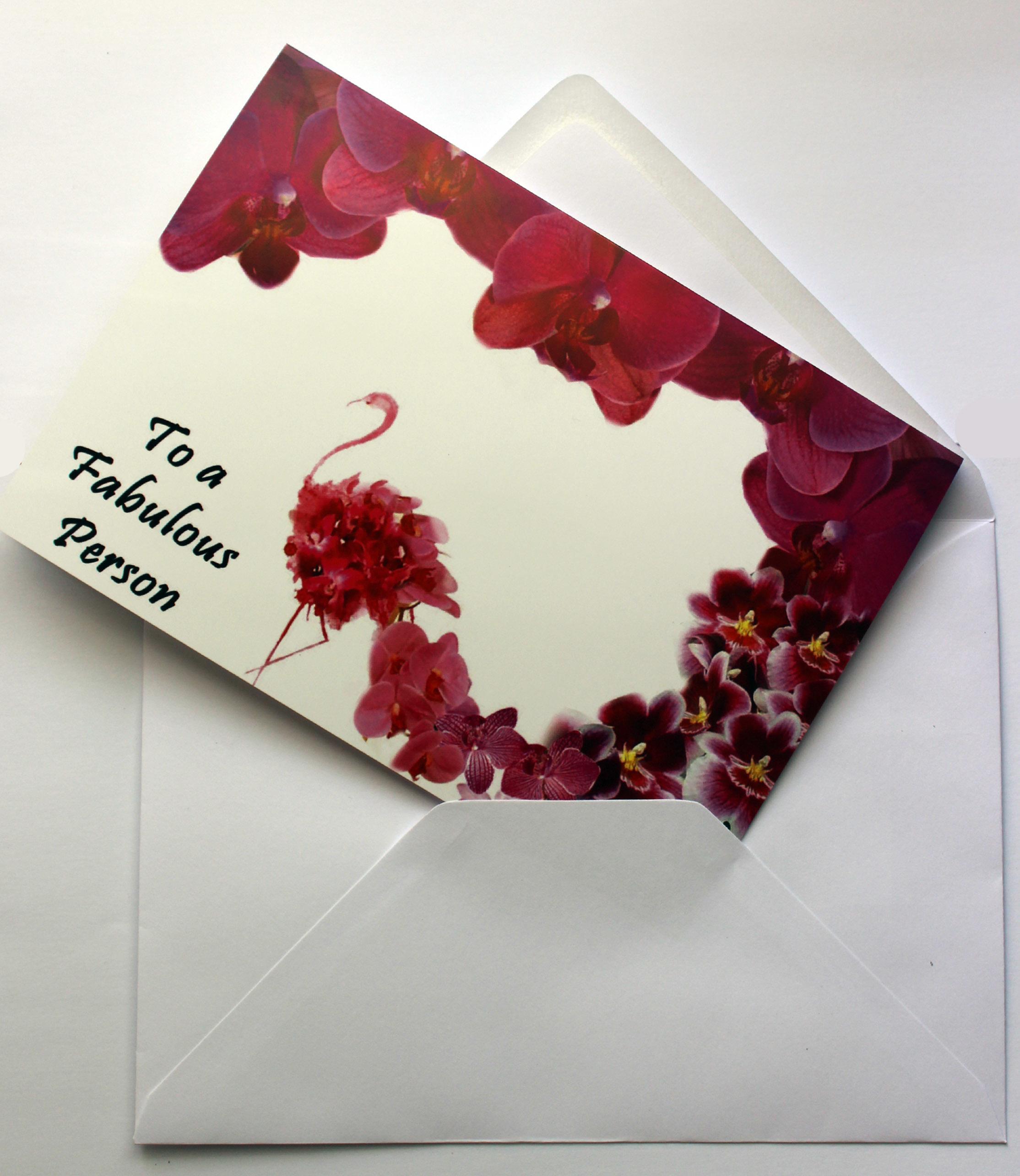 Flamingo Orchid Greeting Card in gummed envelope