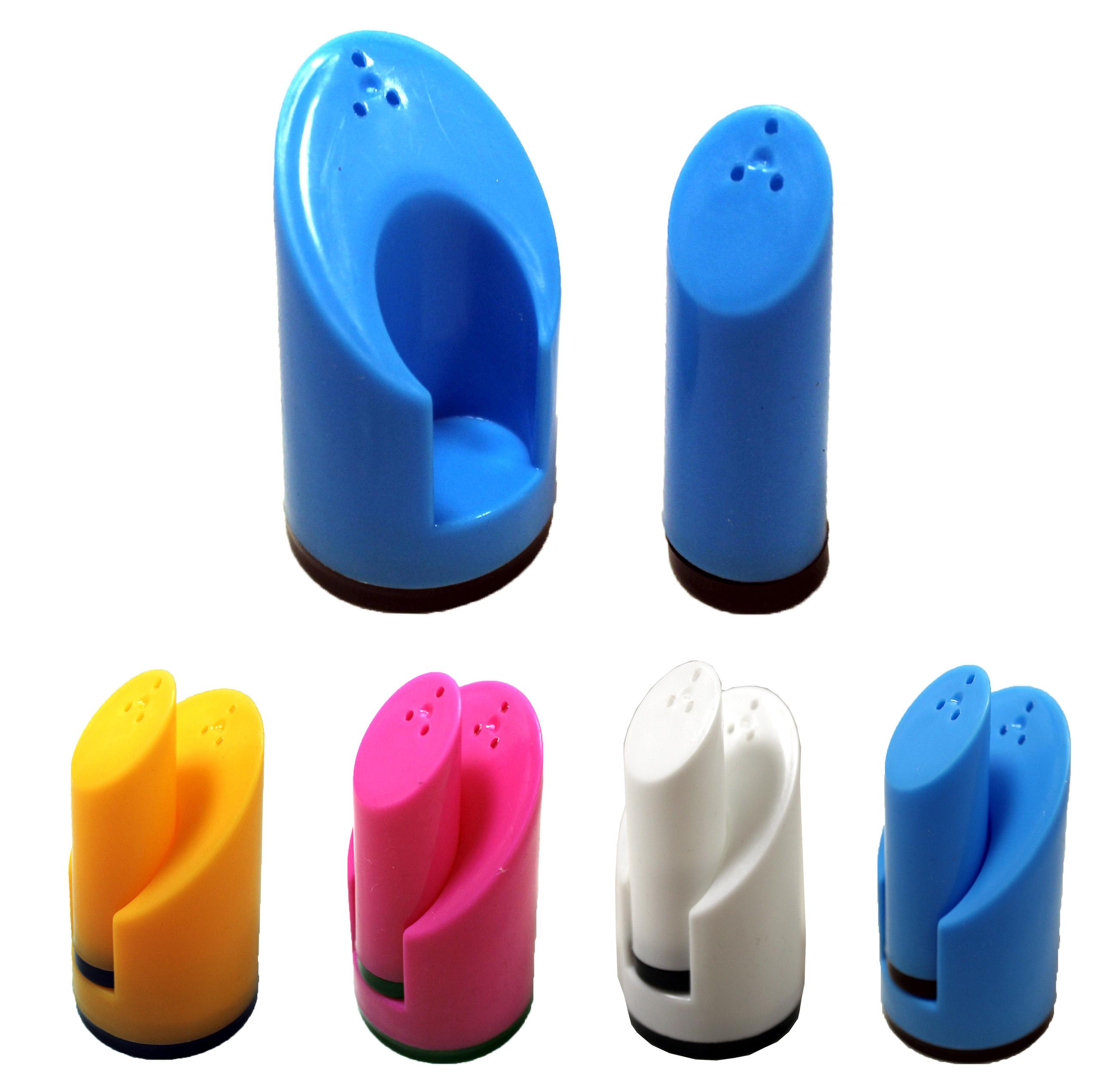 four colours of salt and pepper shakers