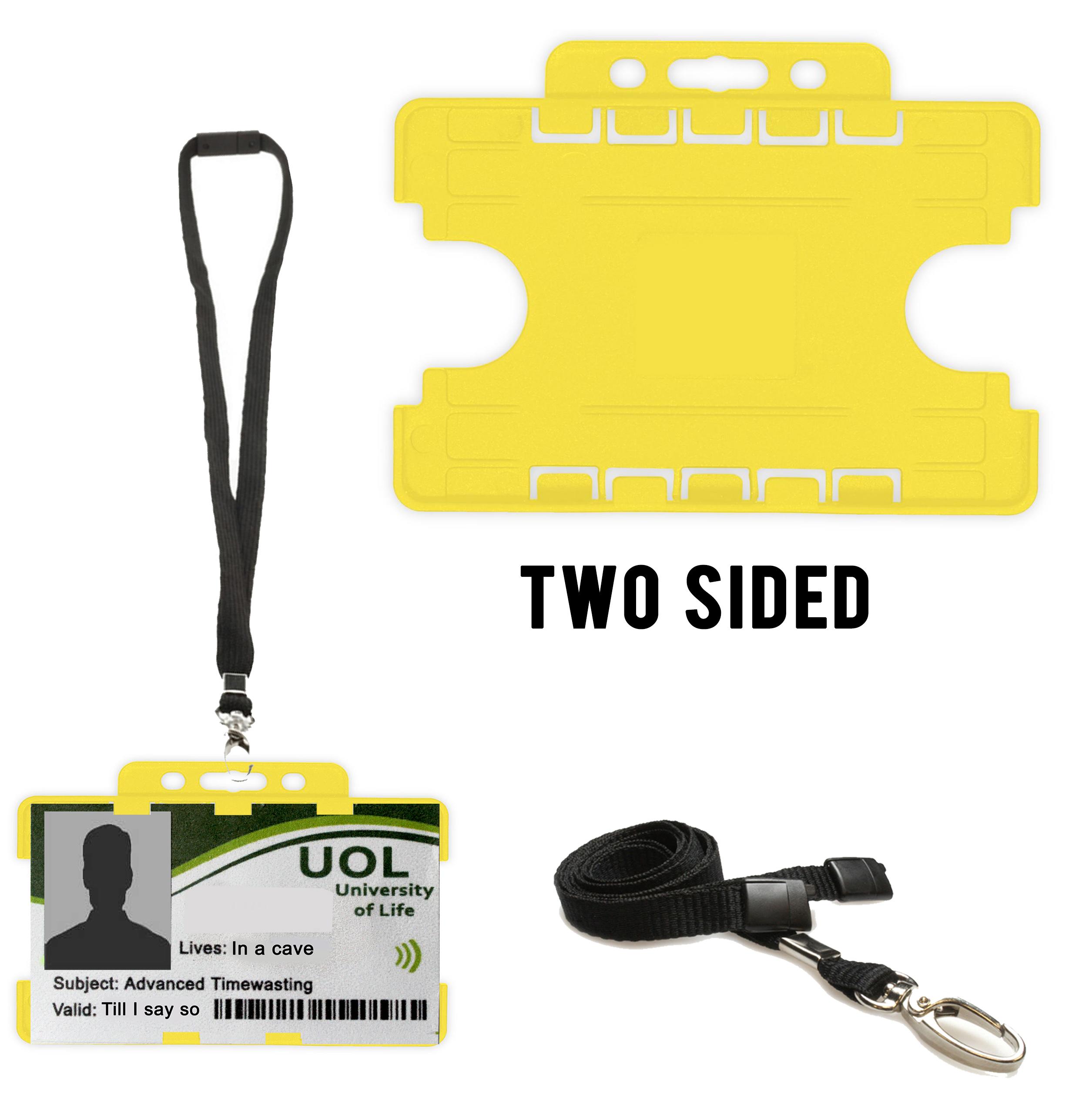 yellow Two sided id badge holder with lanyard