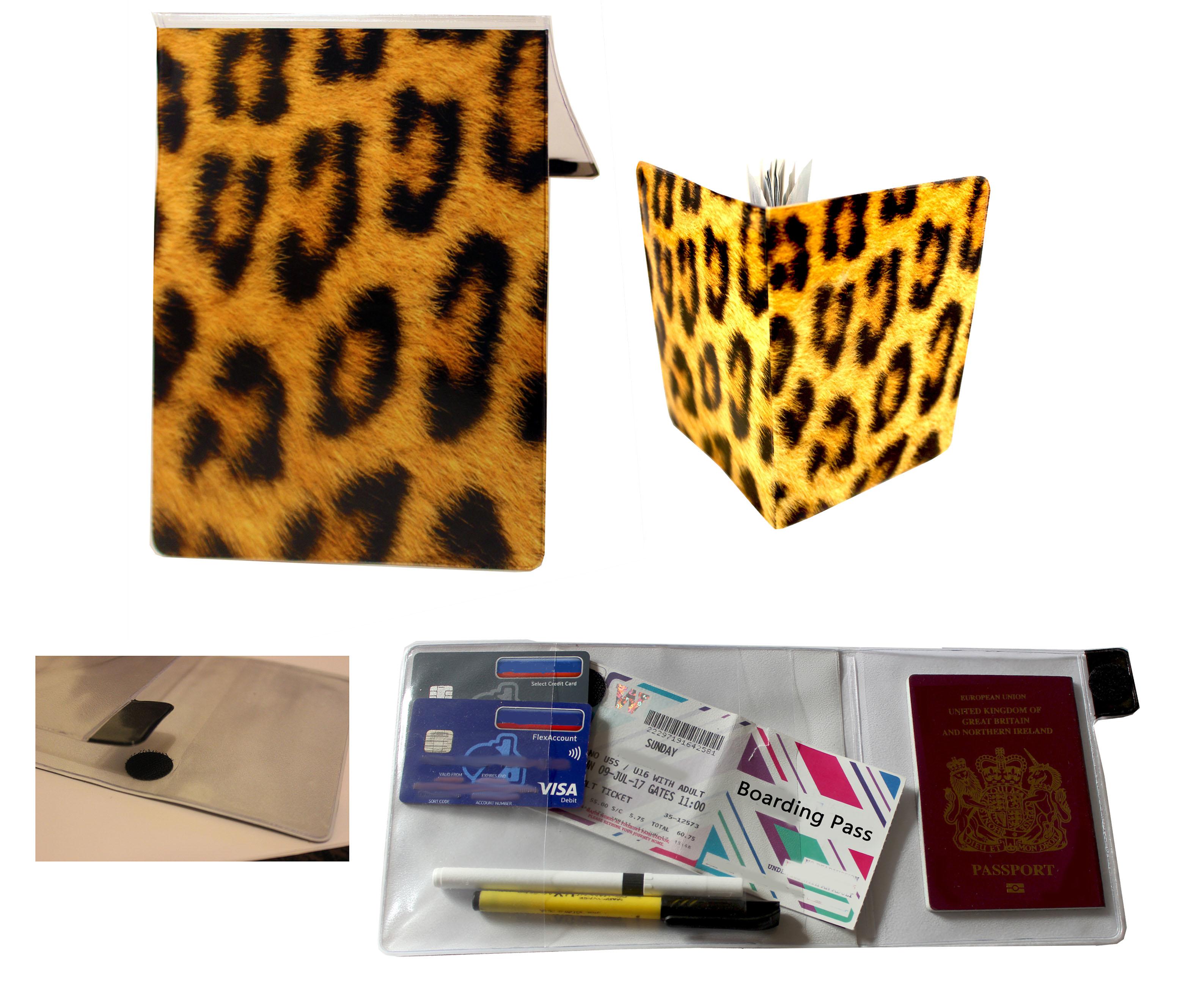 Leopard Document Holder  and Passport Cover Combo Set with writing