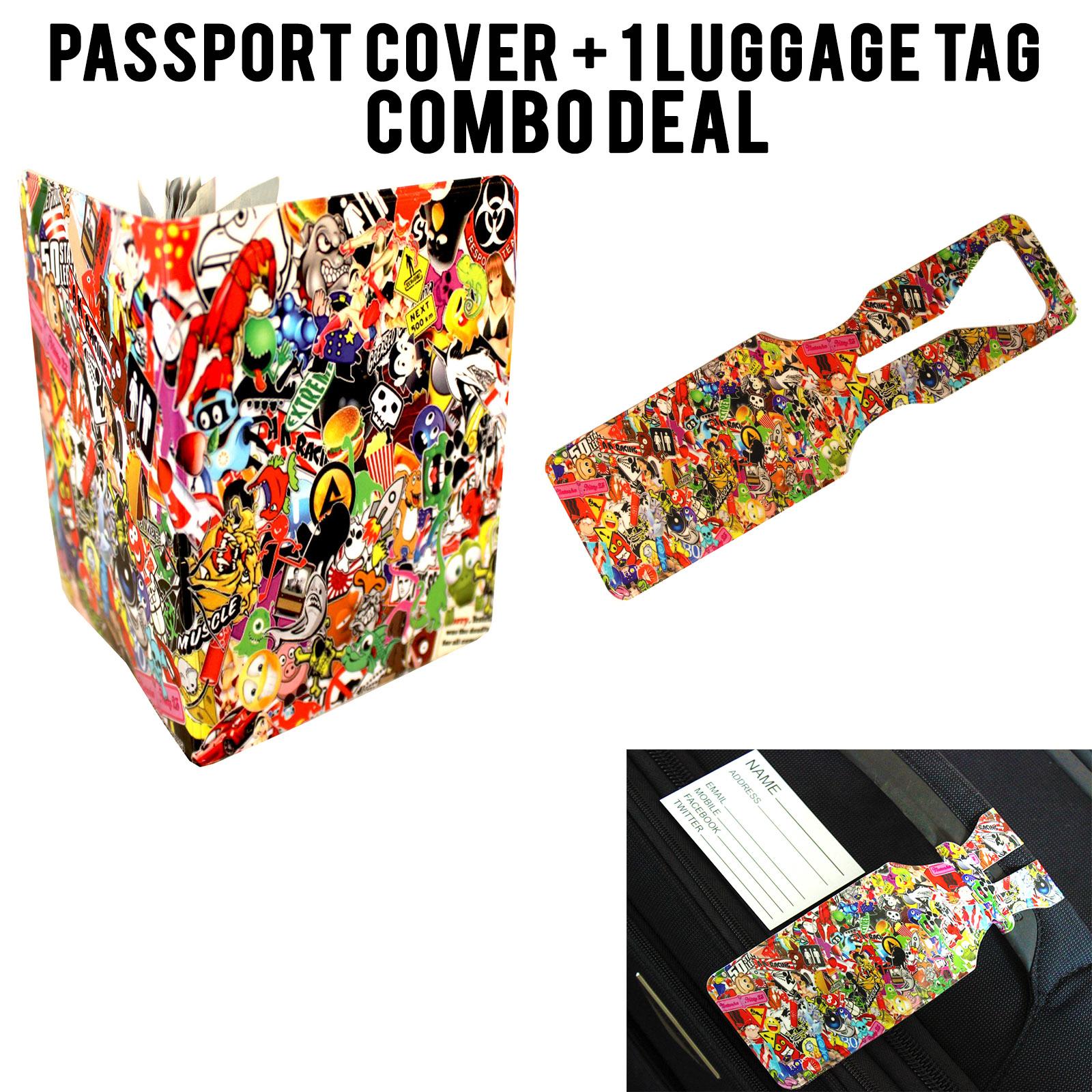 Stickerbomb Passport Cover and Luggage Tag Set annotated