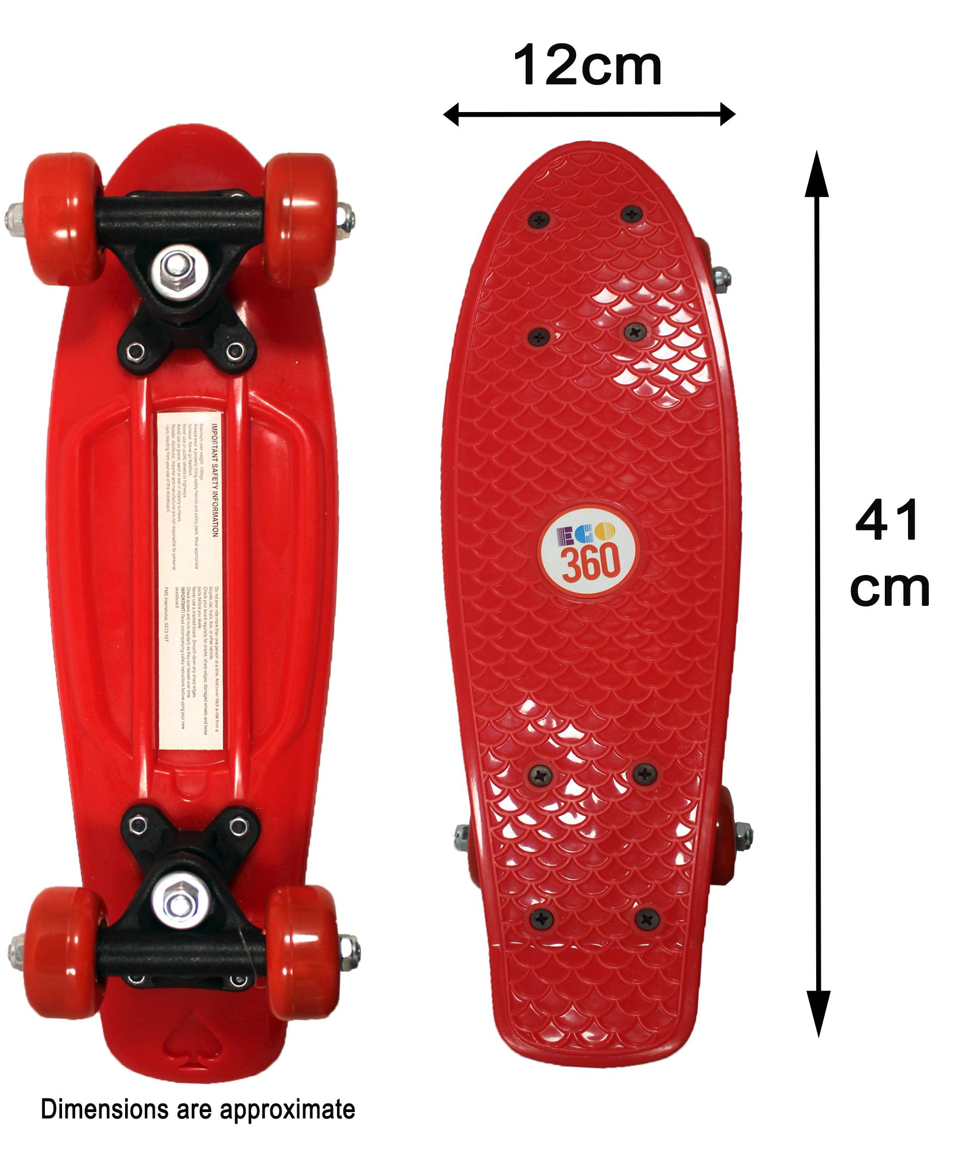 red mini cruiser skateboard with dimensions