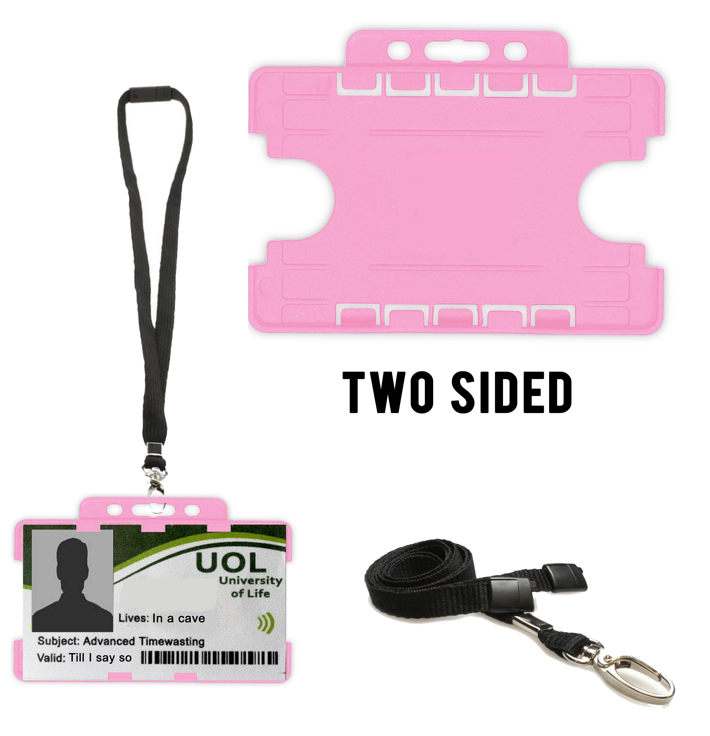 pink Two sided id badge holder with lanyard