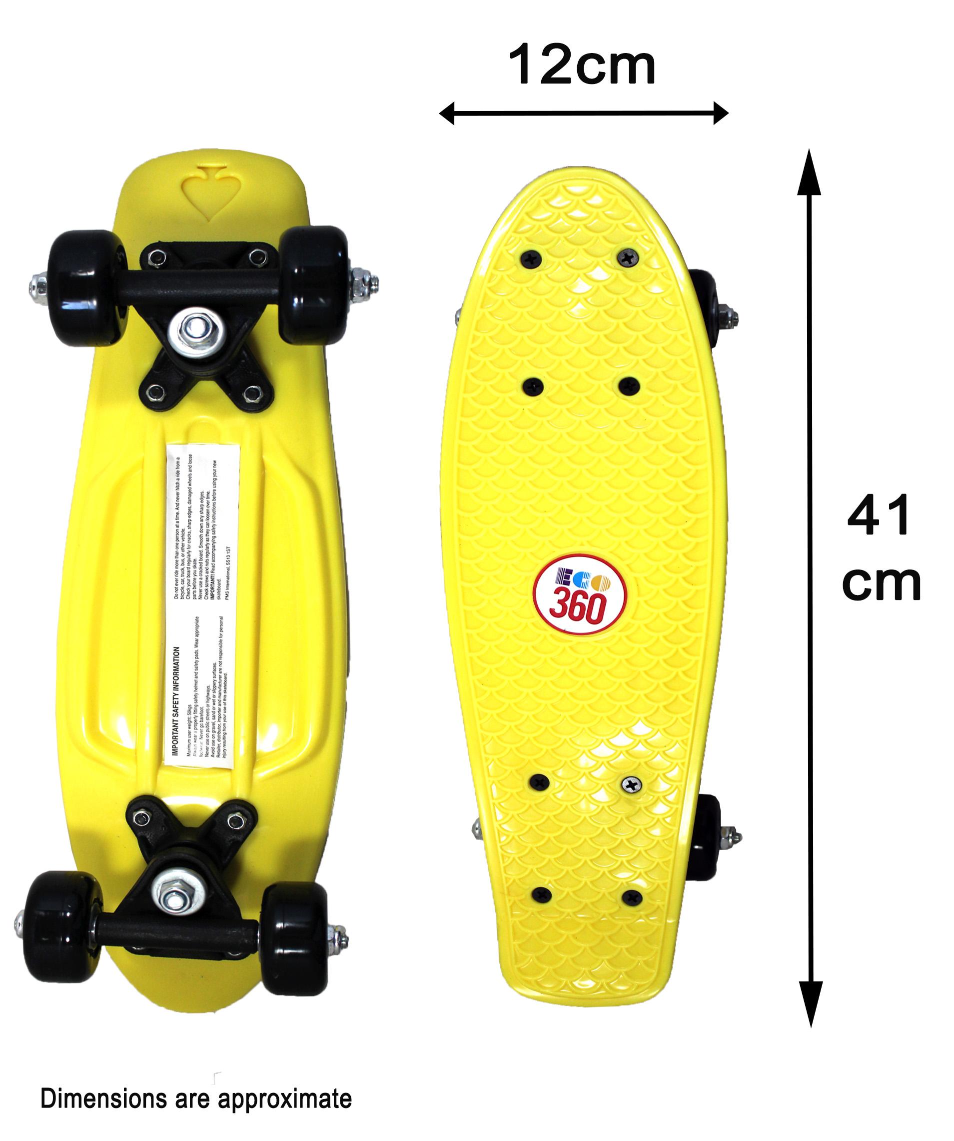 yellow mini cruiser skateboard with dimensions