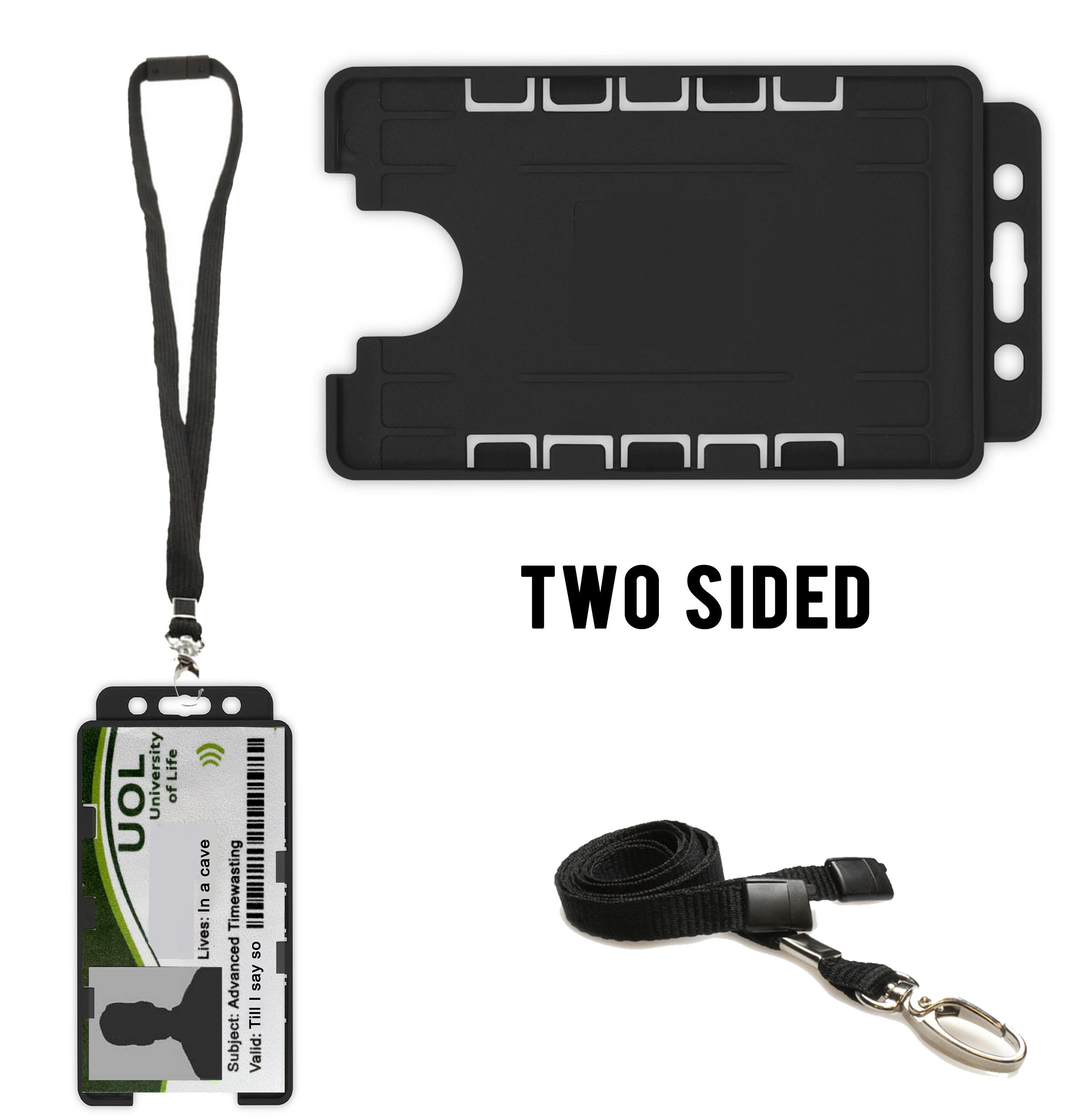 black vertical Two sided id badge holder with lanyard