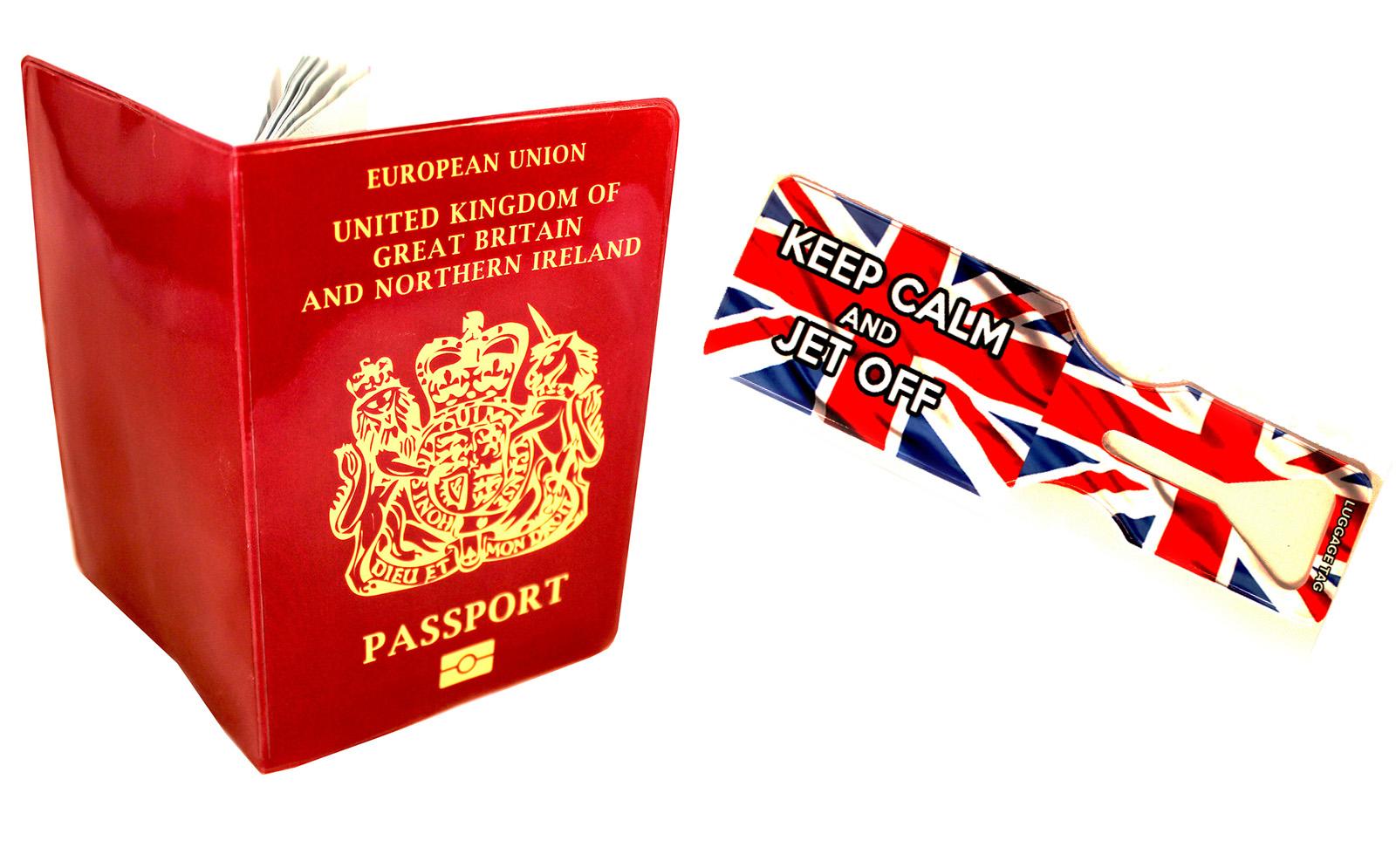 UK Standard Passport and Keep Calm Union Jack Passport Cover and Luggage Tag Set