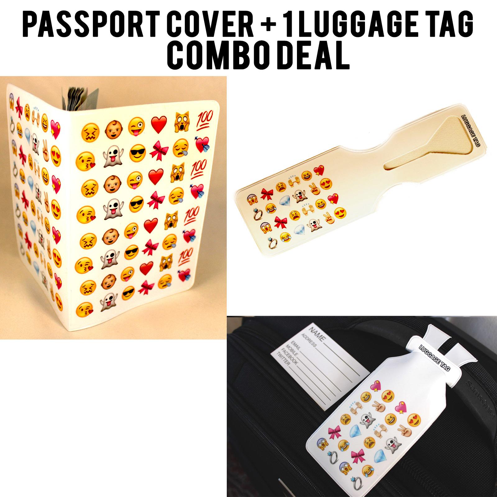 White Smiley Faces Passport Cover and Luggage Tag Set annotated