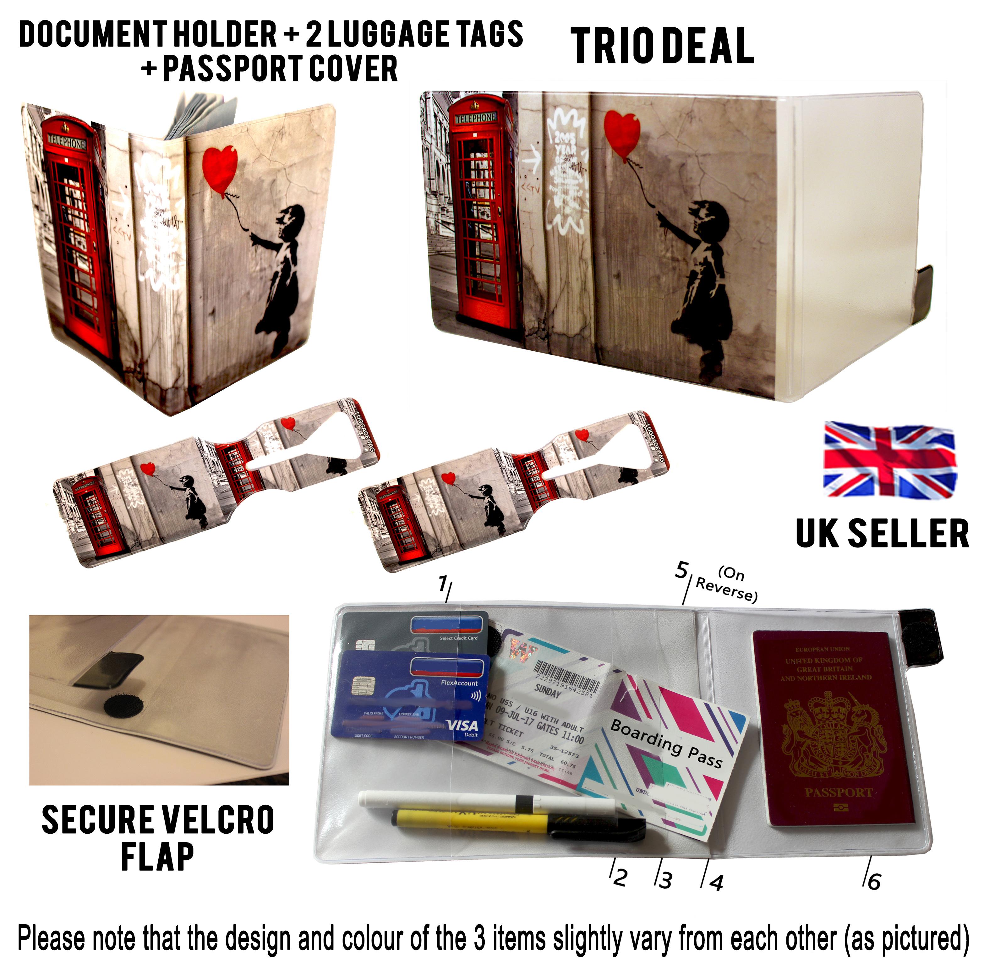 Banksy Telephone Box Travel Document Holder Trio Set with writing