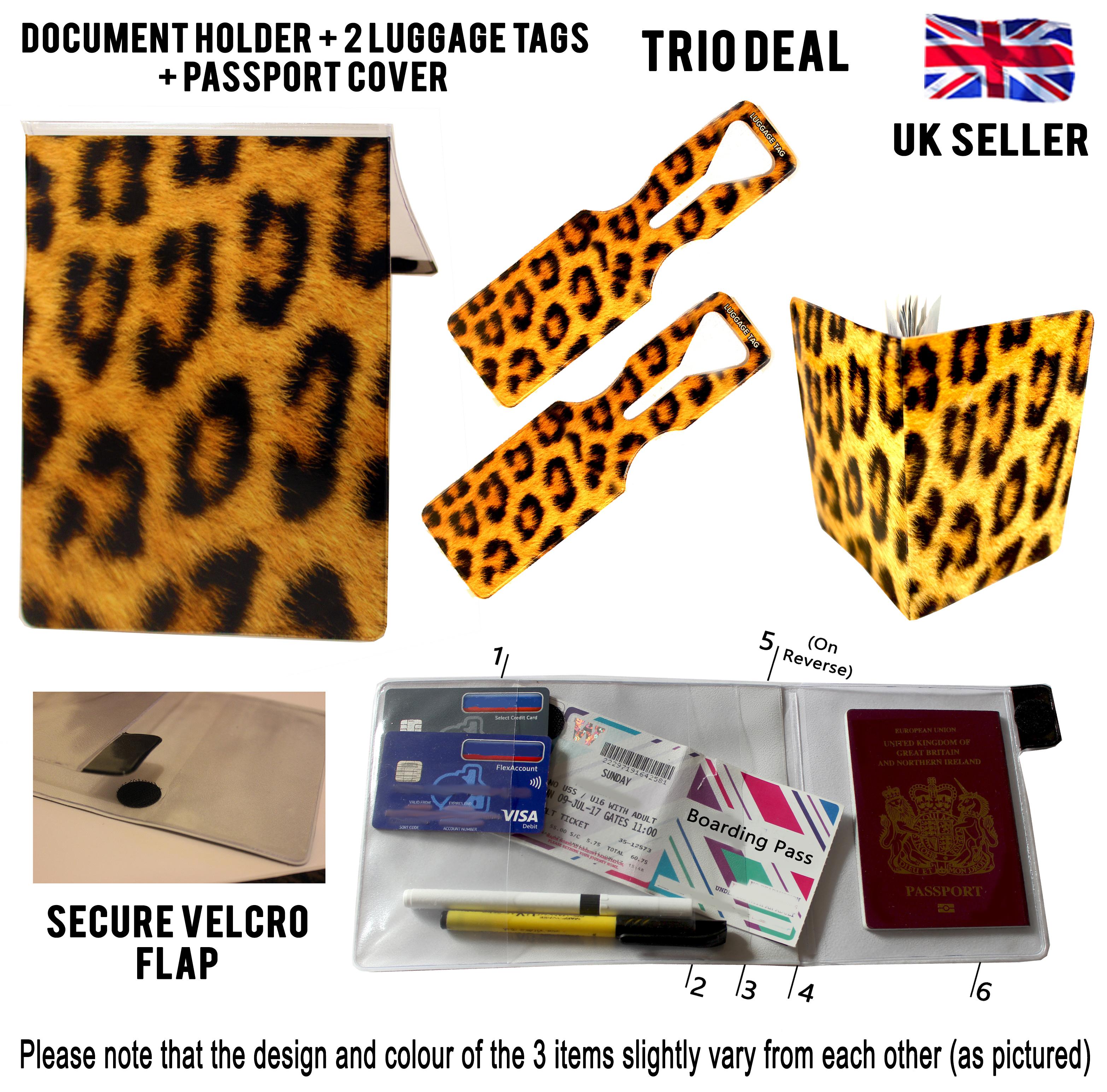 Leopard Travel Document Holder Trio Set with writing