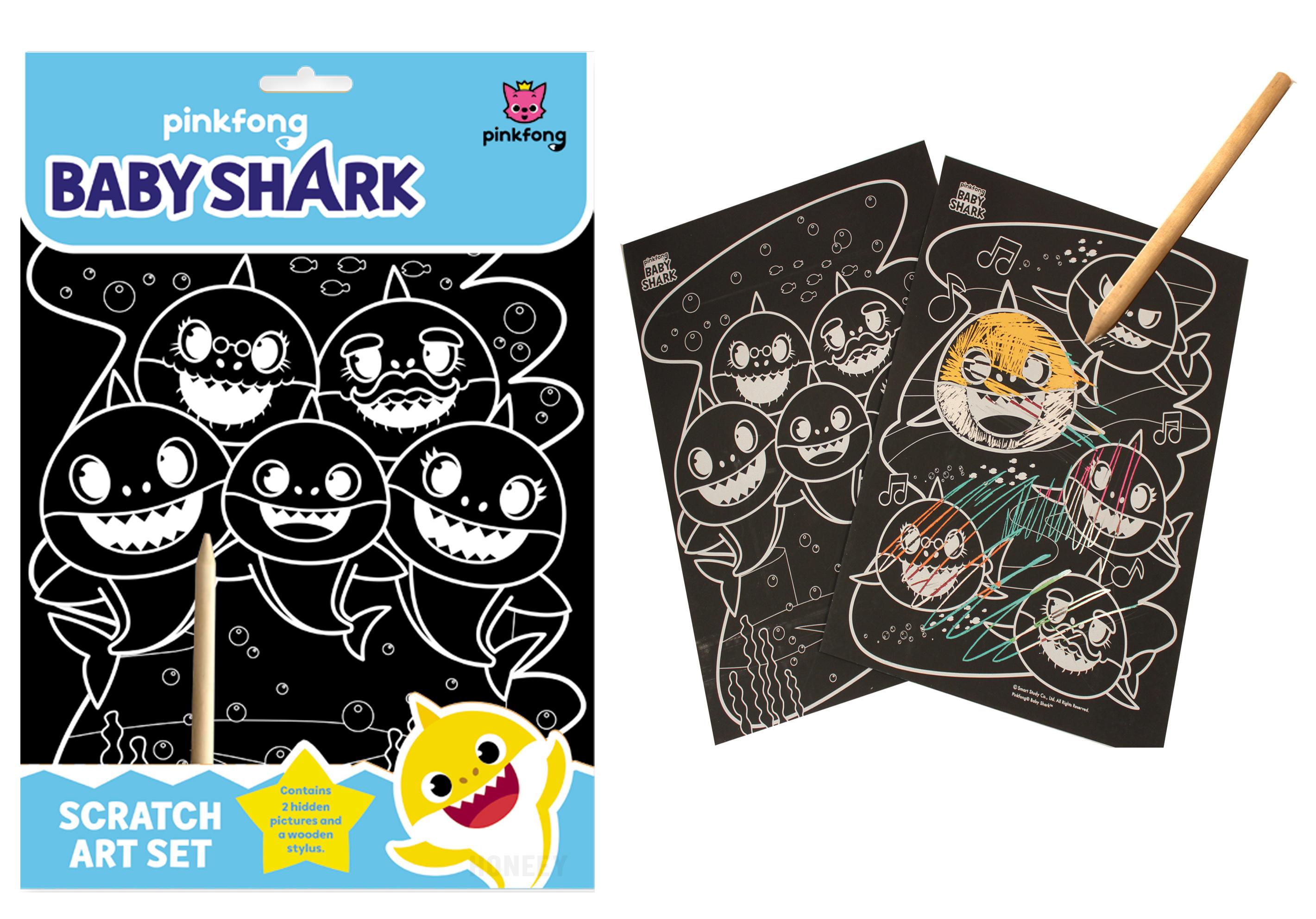 Baby Shark Scratch art cover with sheets and wooden stylus