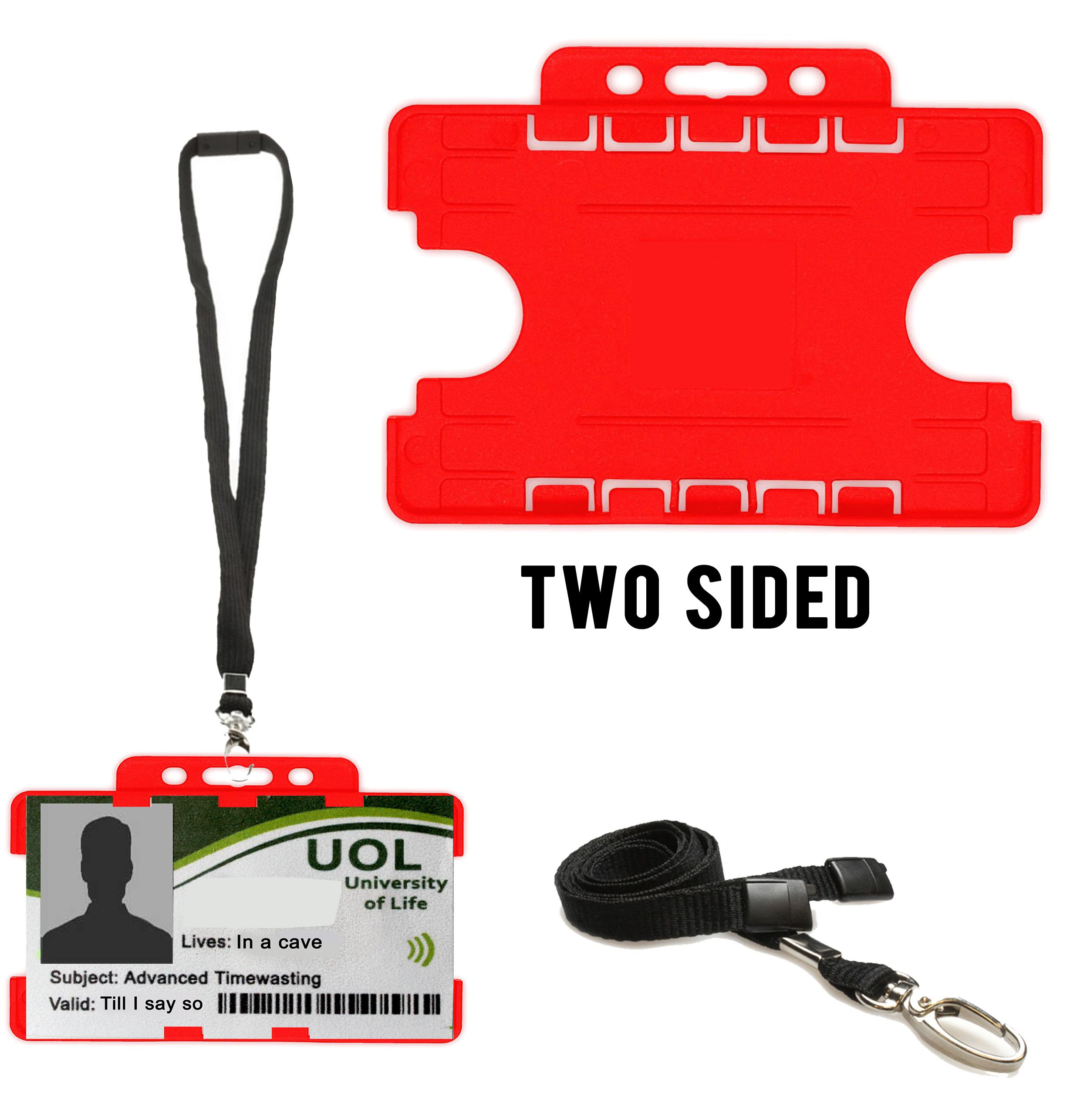 red Two sided id badge holder with lanyard