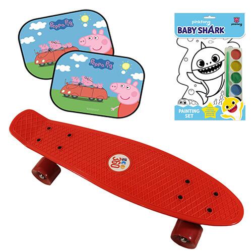 gift and toy montage with skateboard and painting set