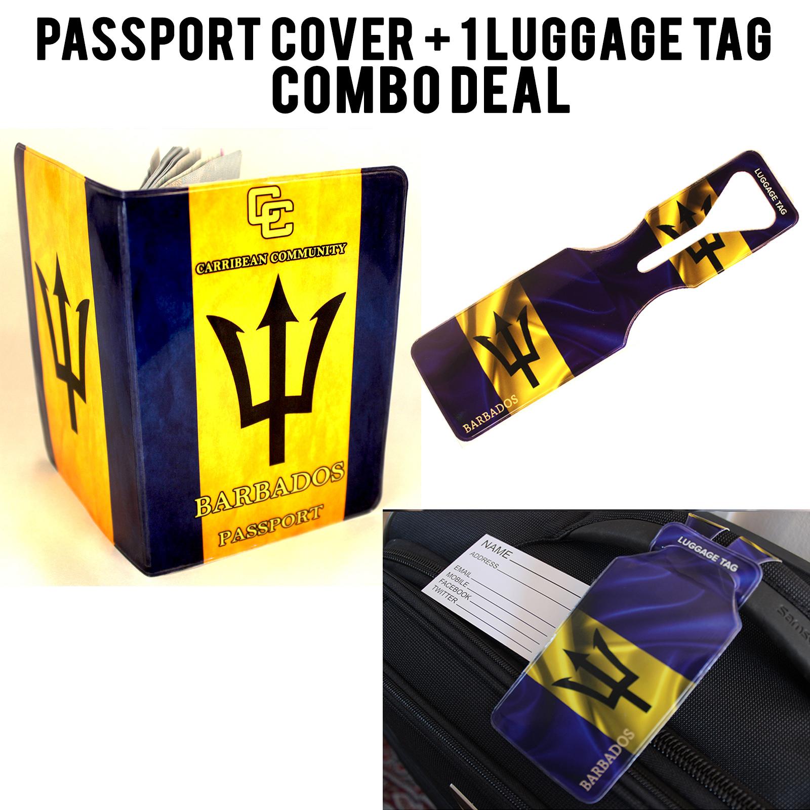 Barbados Passport Cover and Luggage Tag Set annotated