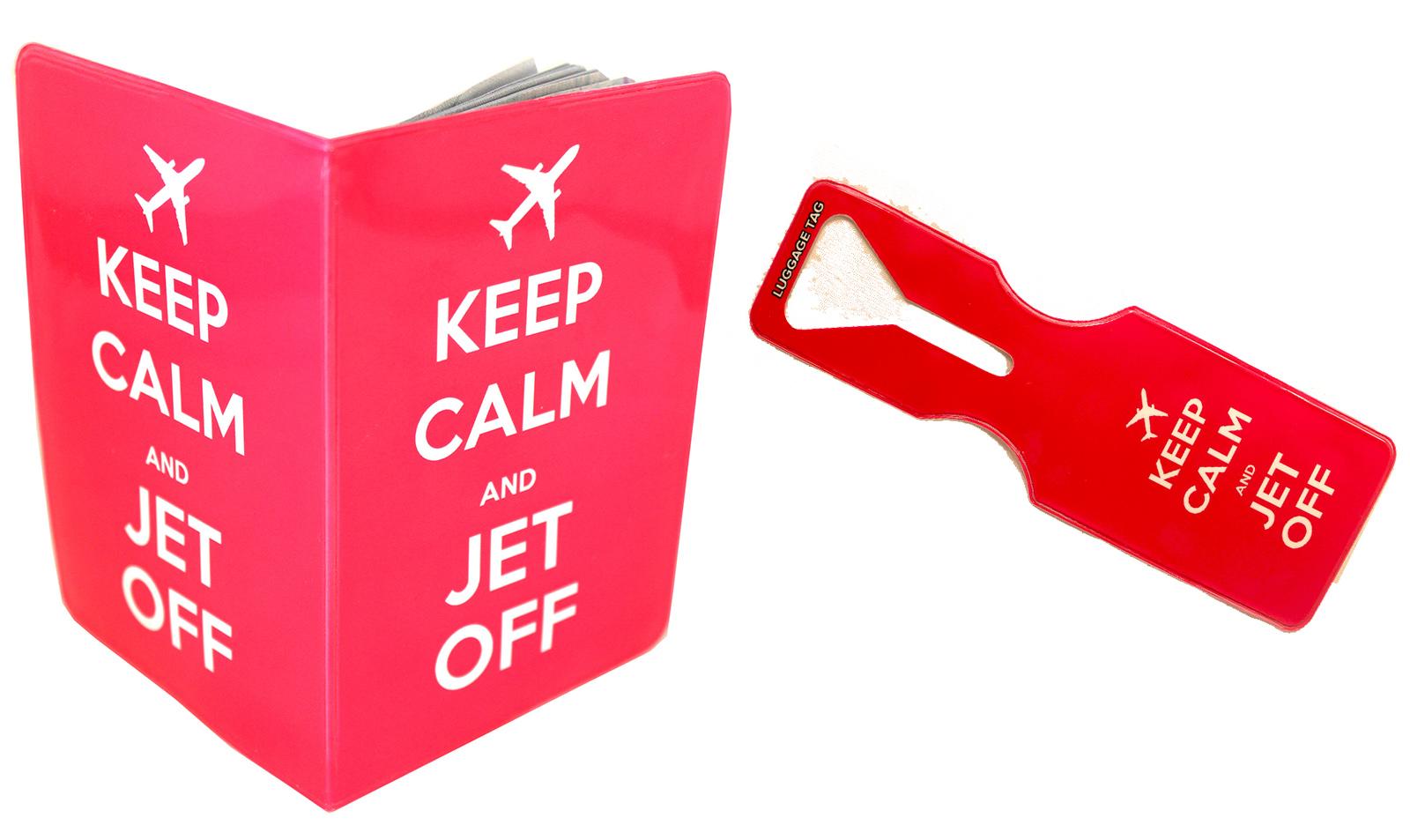Keep Calm Jet Off Pink Passport Cover and Luggage Tag Set