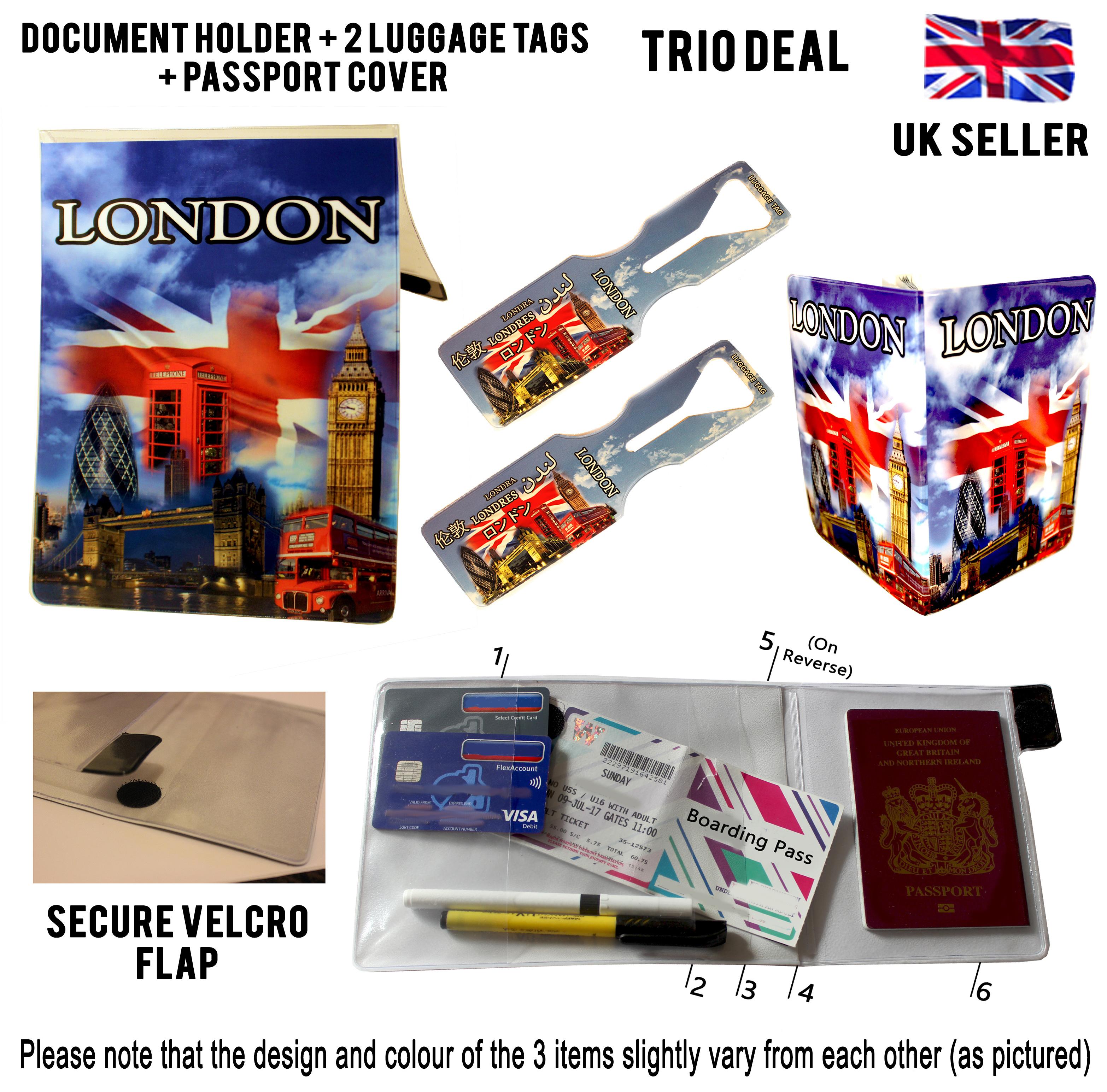 London Montage Travel Document Holder Trio Set with writing