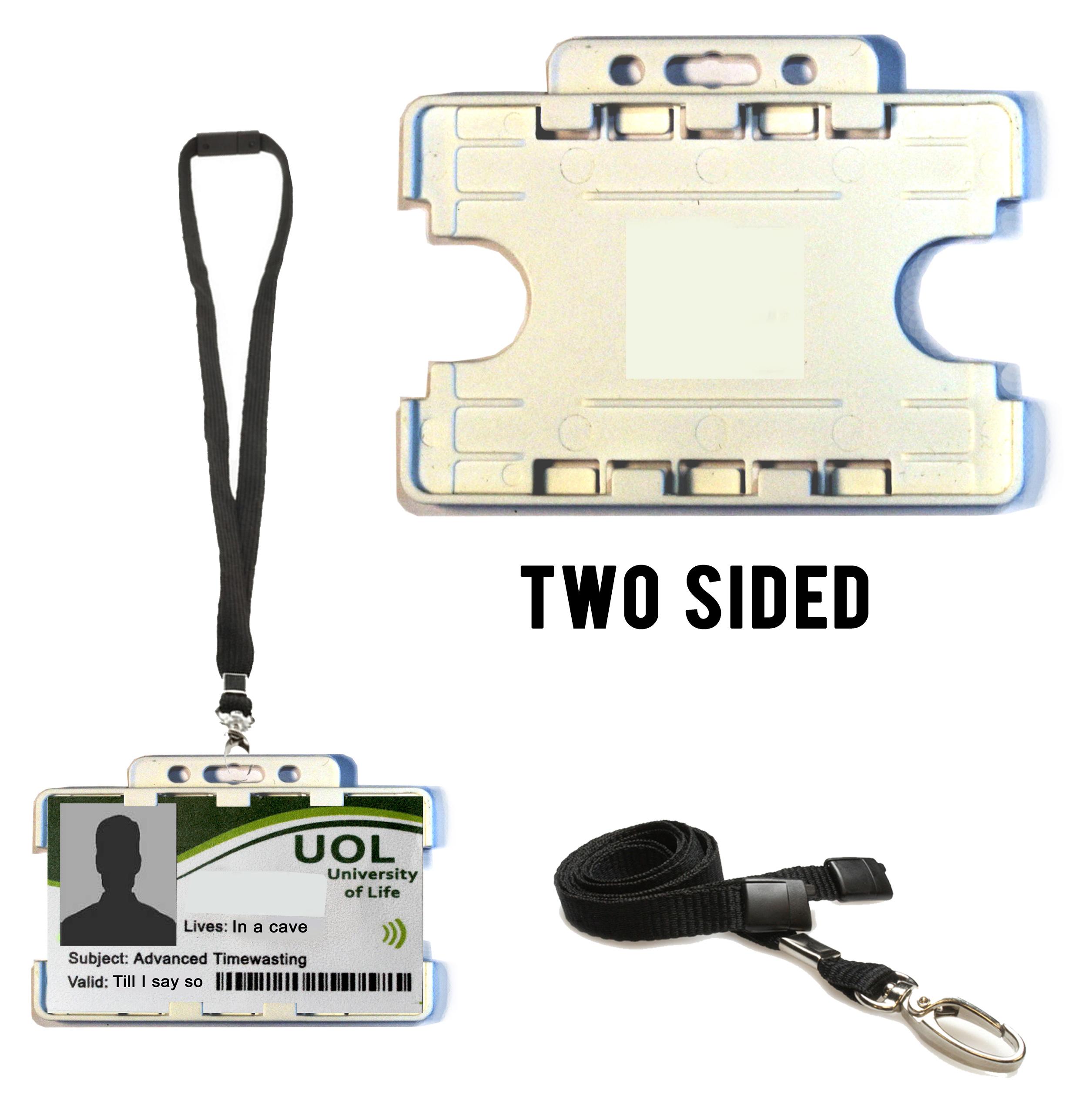 white Two sided id badge holder with lanyard