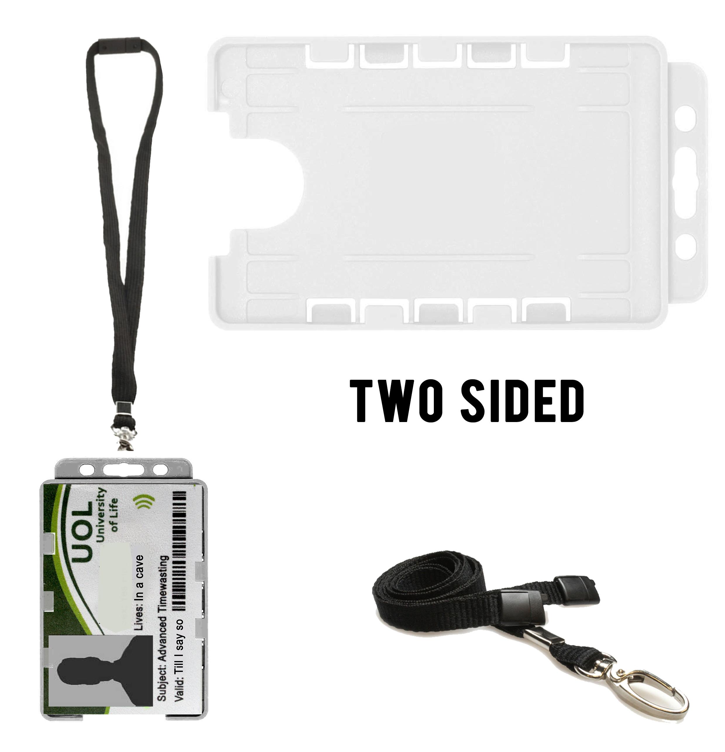 clear vertical Two sided id badge holder with lanyard