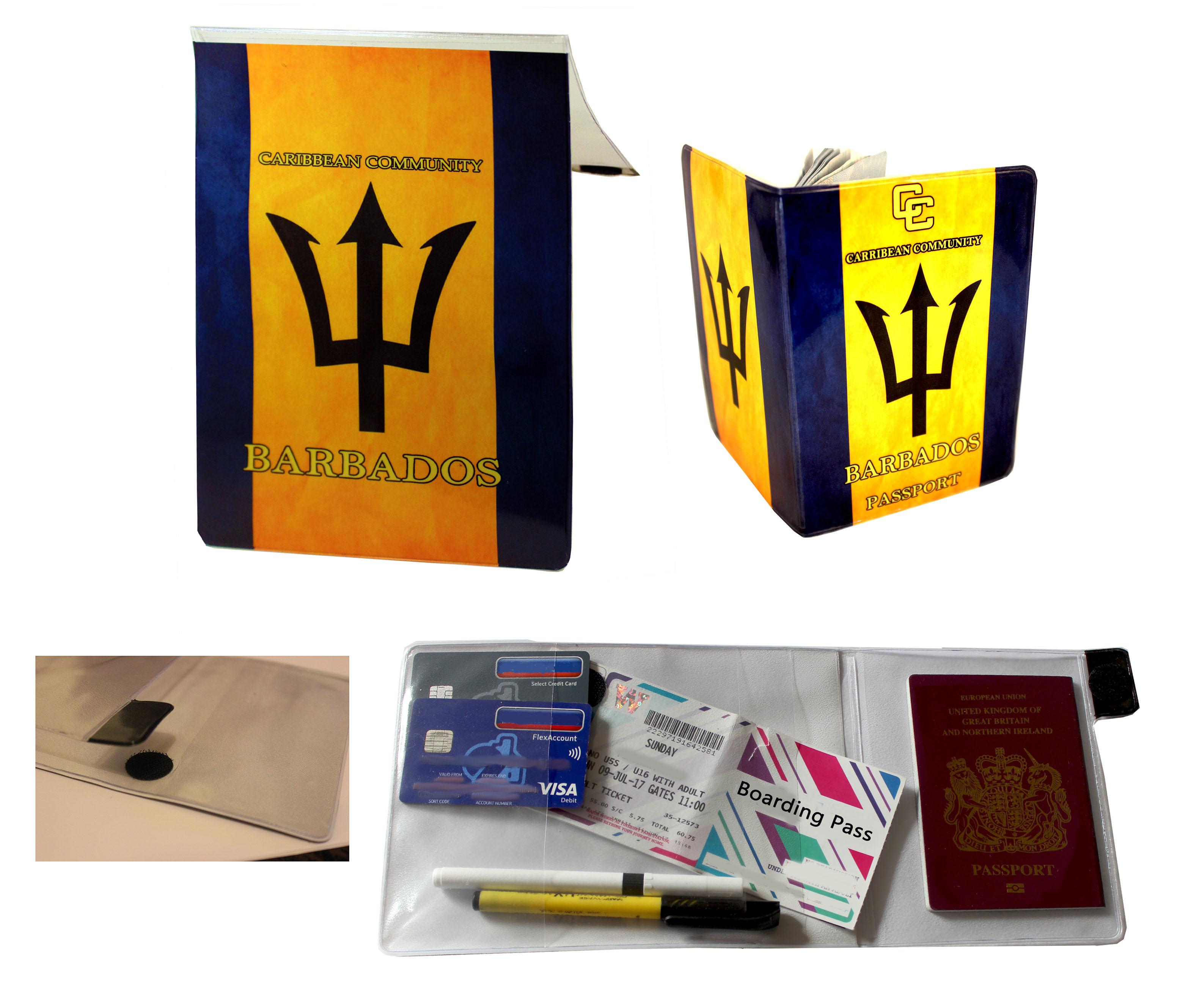 Barbados Document Holder  and Passport Cover Combo Set with writing