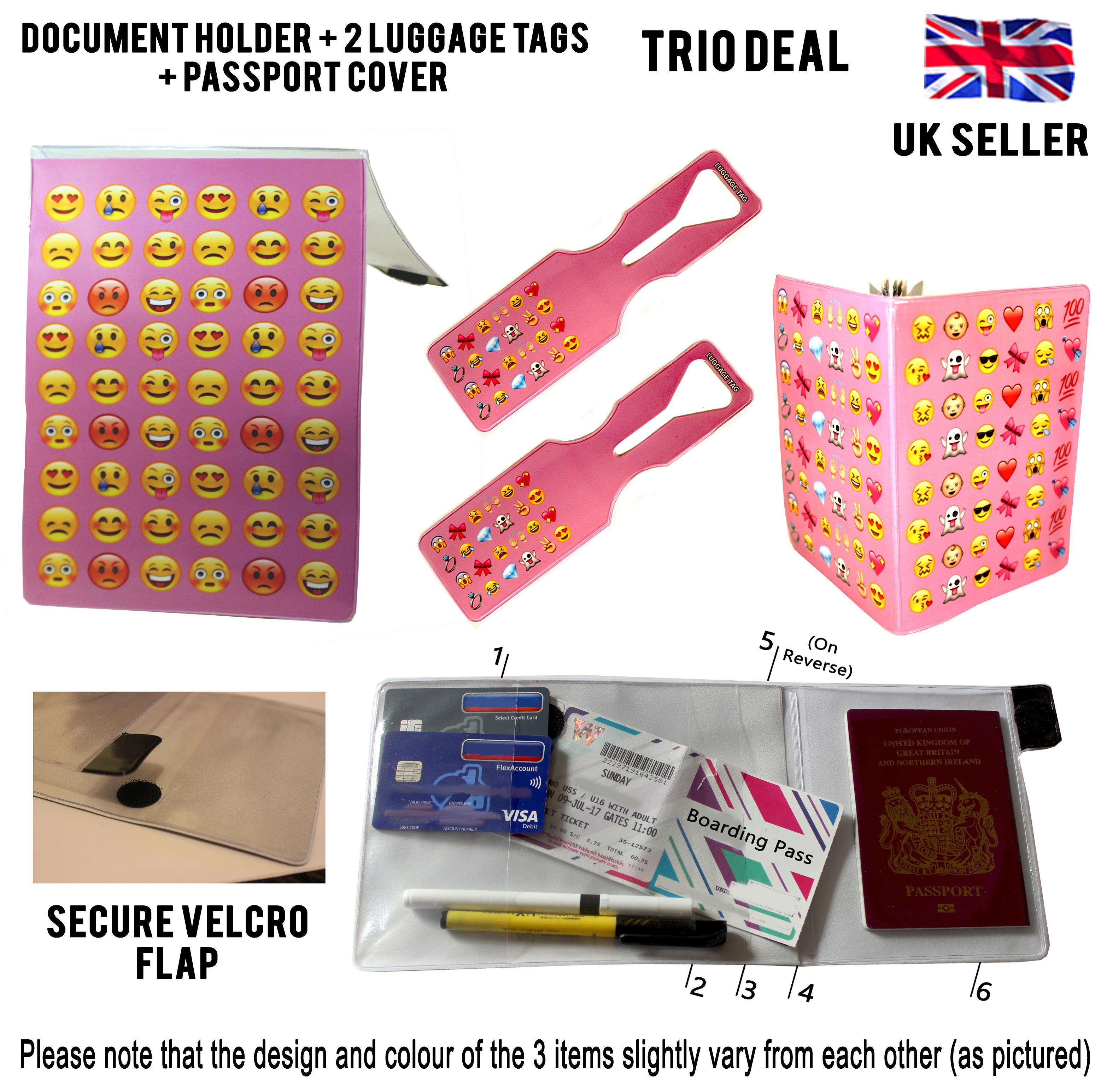 Pink Smiley Travel Document Holder Trio Set with writing