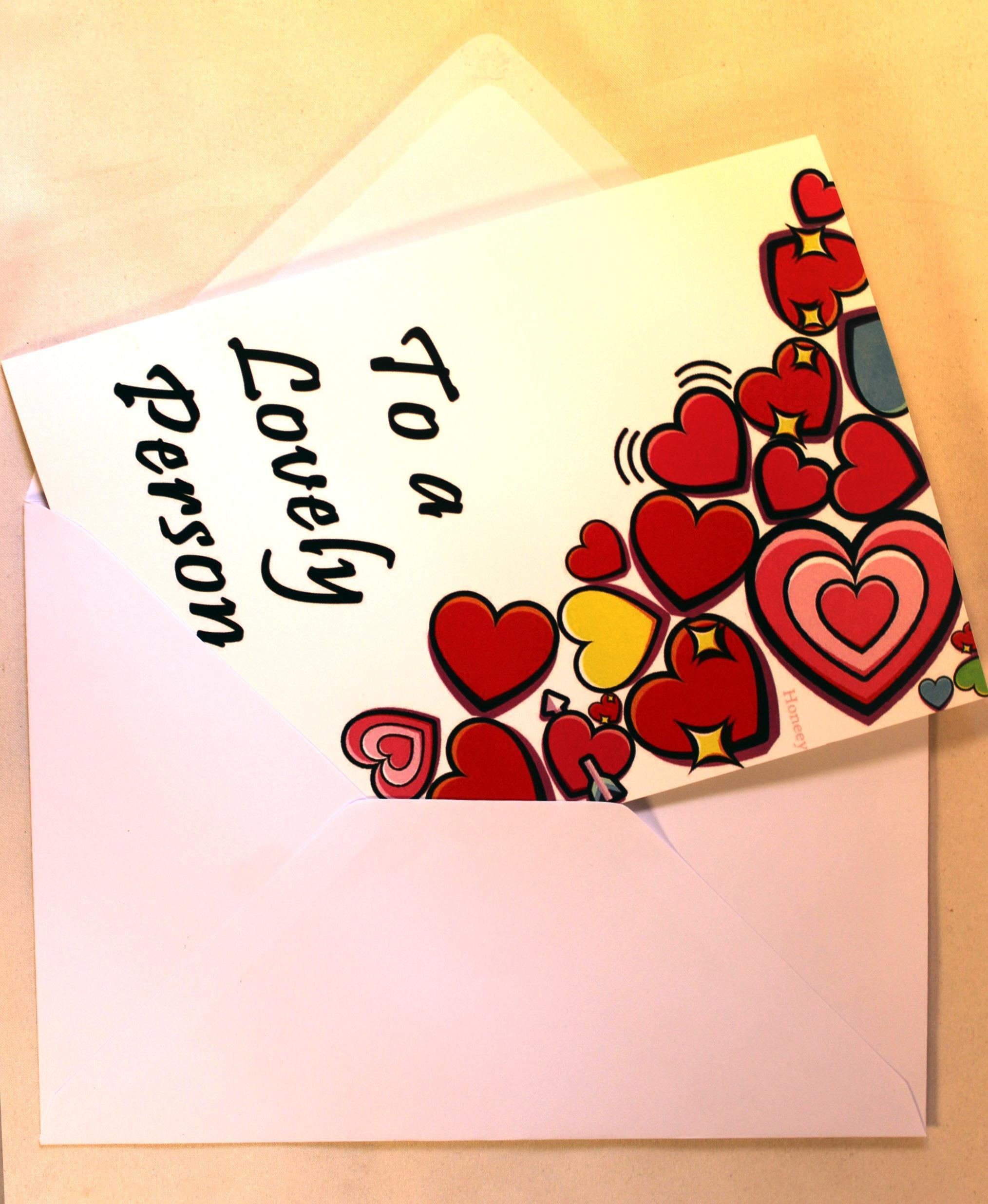 Hearts Valentines Greeting Card in gummed envelope