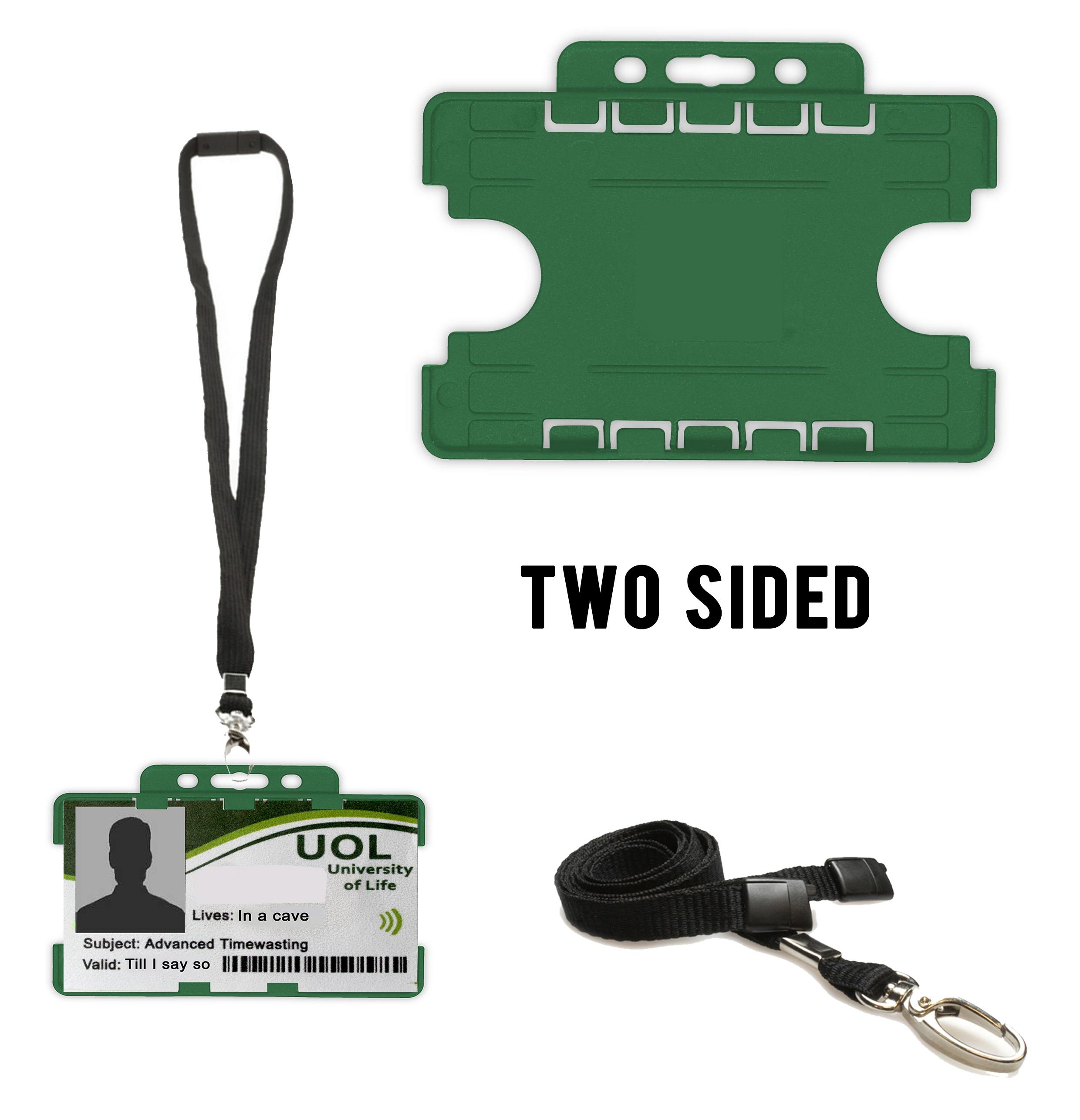 dark green Two sided id badge holder with lanyard