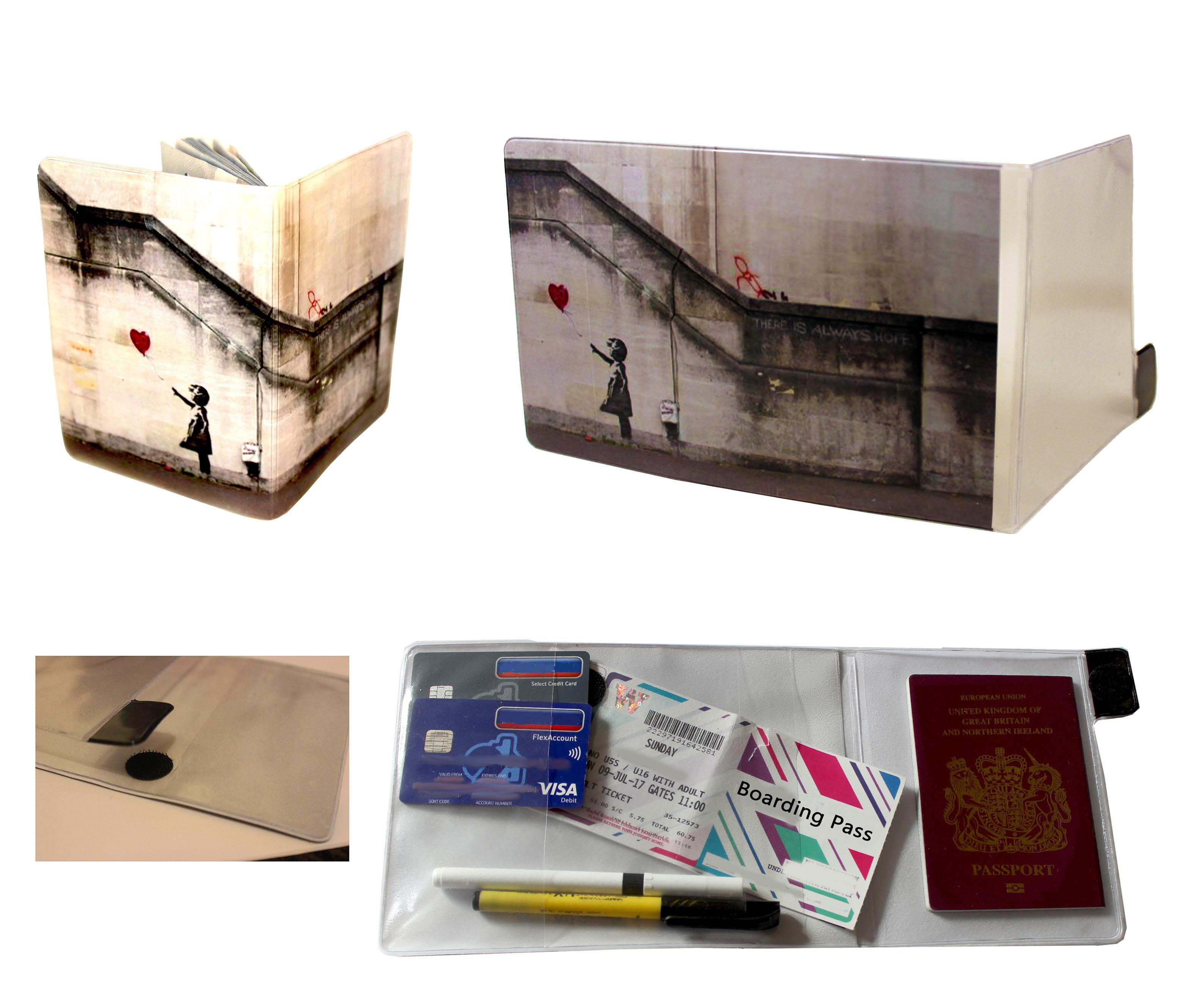 Banksy Hope Document Holder  and Passport Cover Combo Set with writing