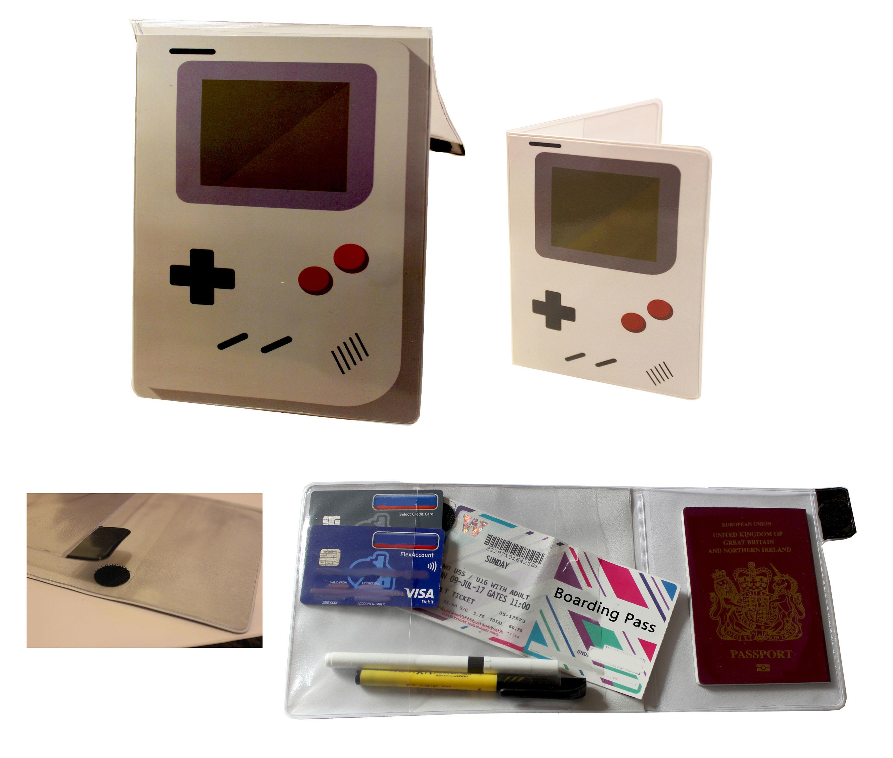 Gameboy Document Holder  and Passport Cover Combo Set with writing
