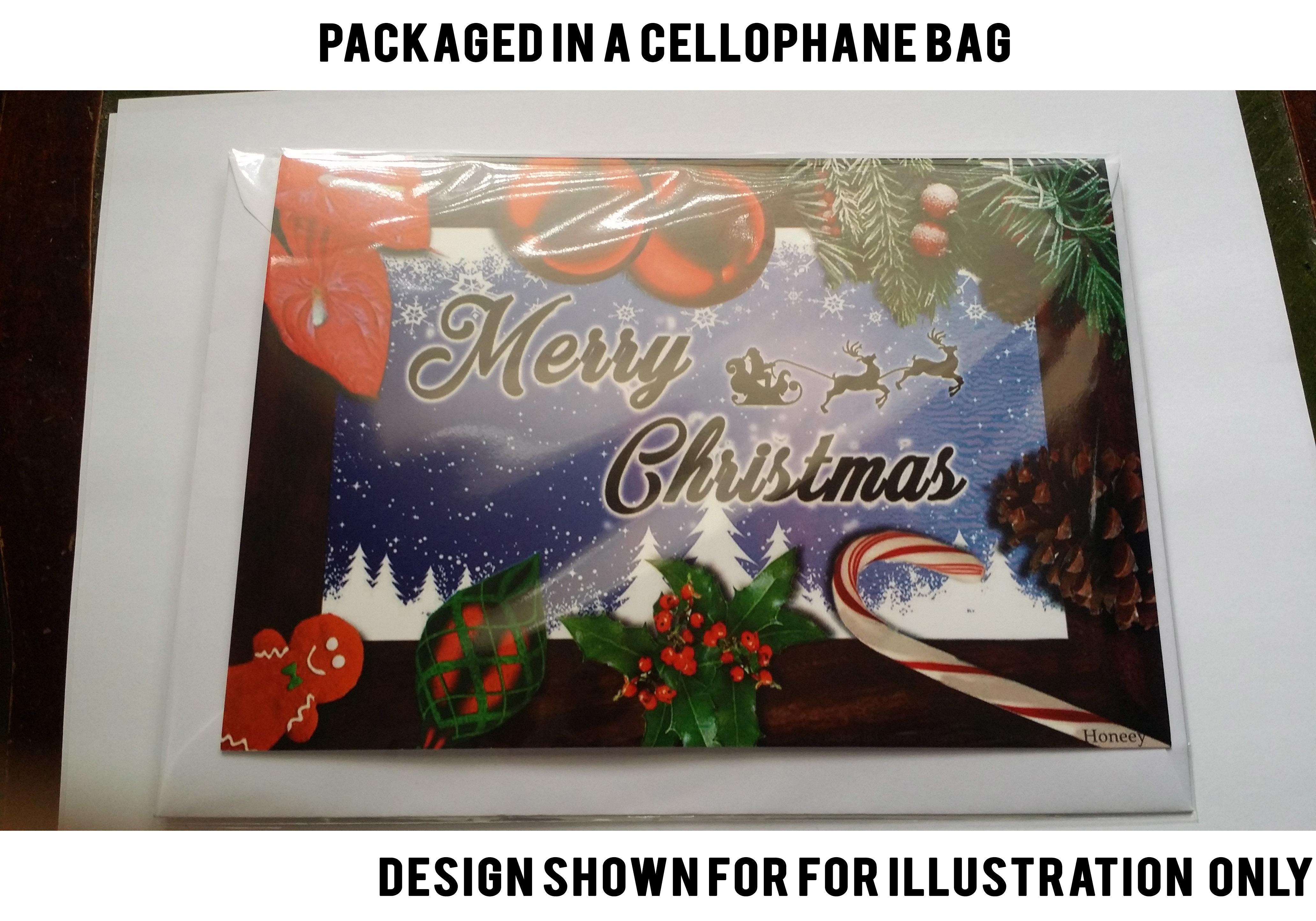 Card packaged in cellophane bag