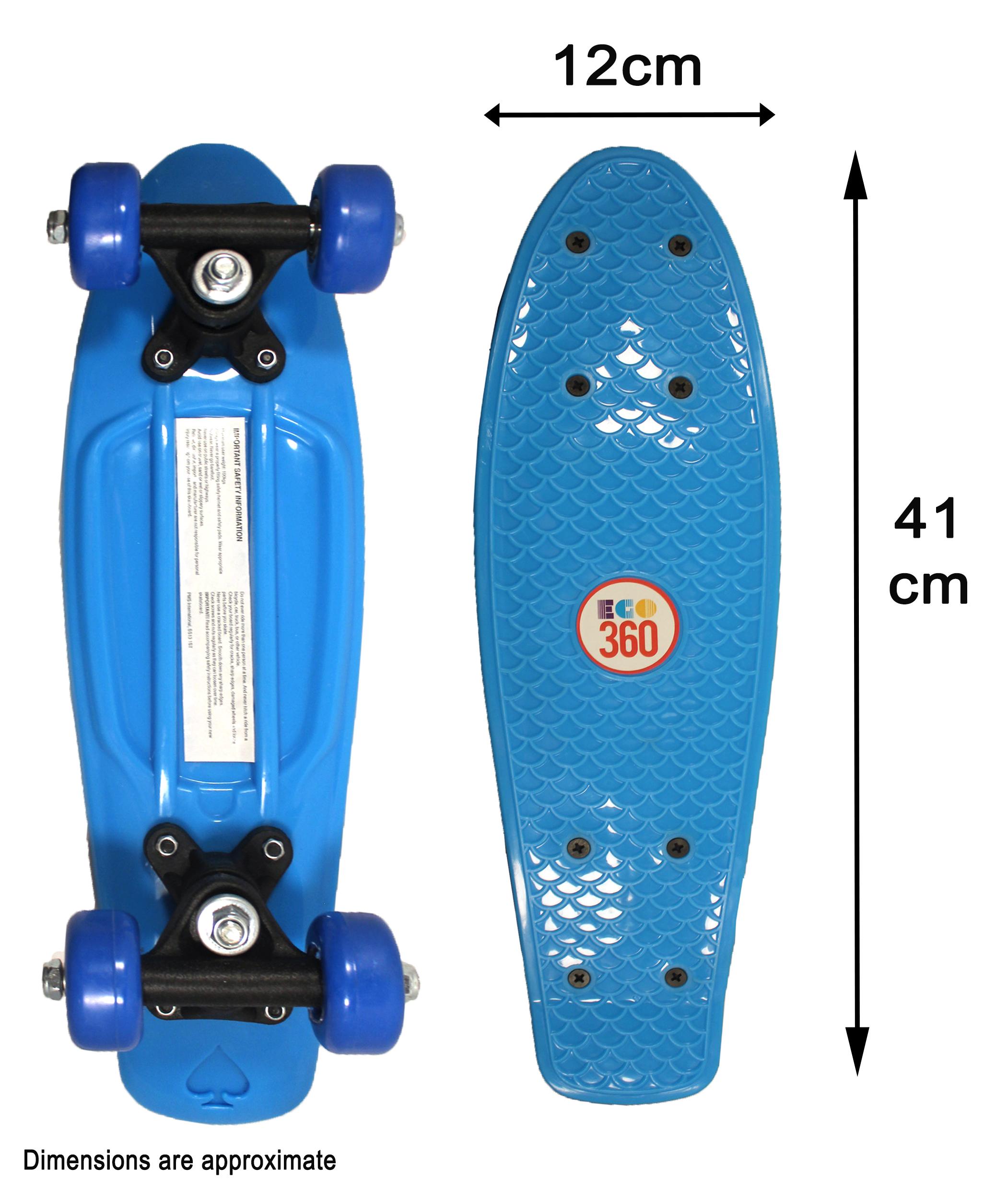 blue mini cruiser skateboard with dimensions