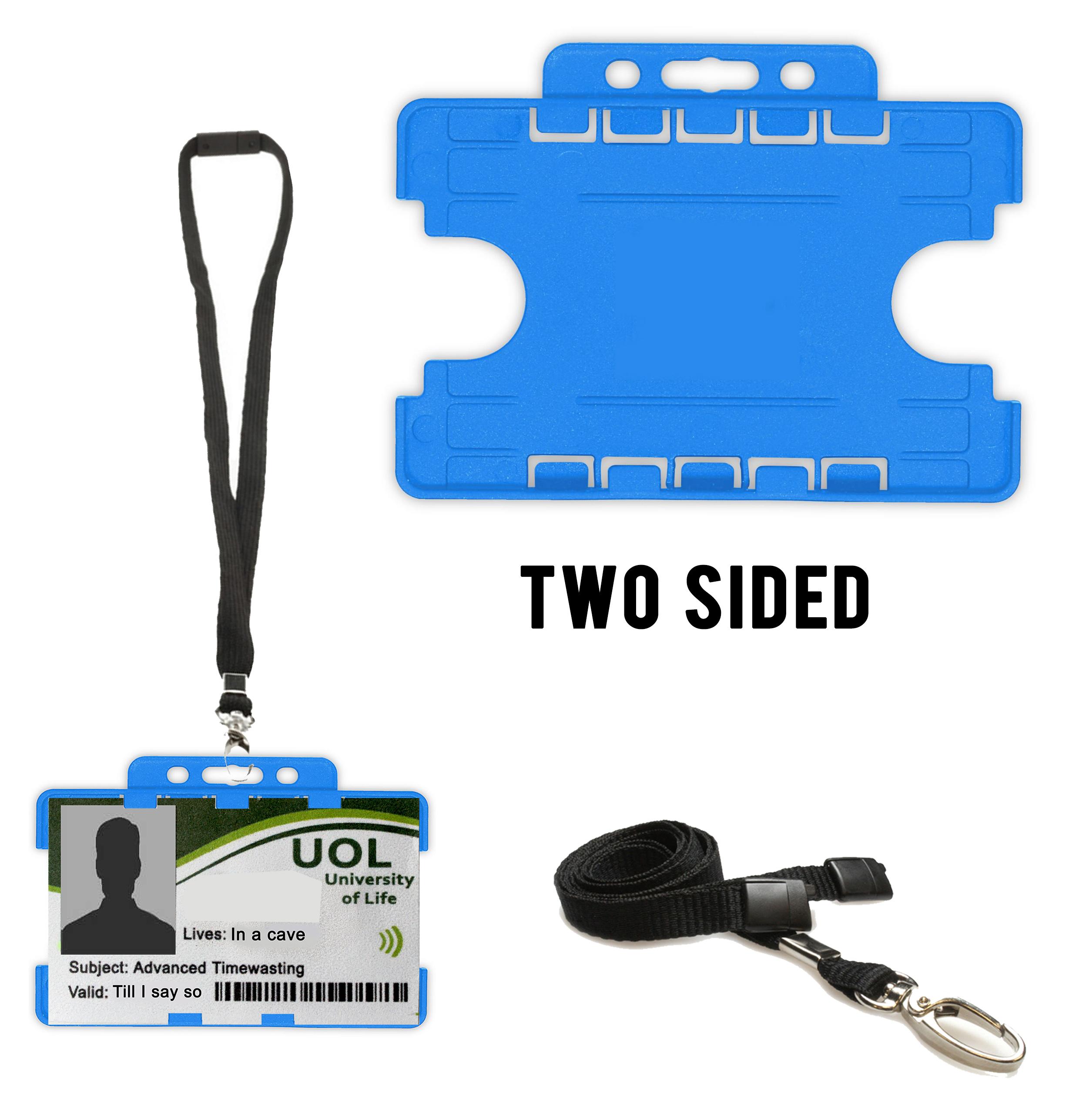 light blue Two sided id badge holder with lanyard