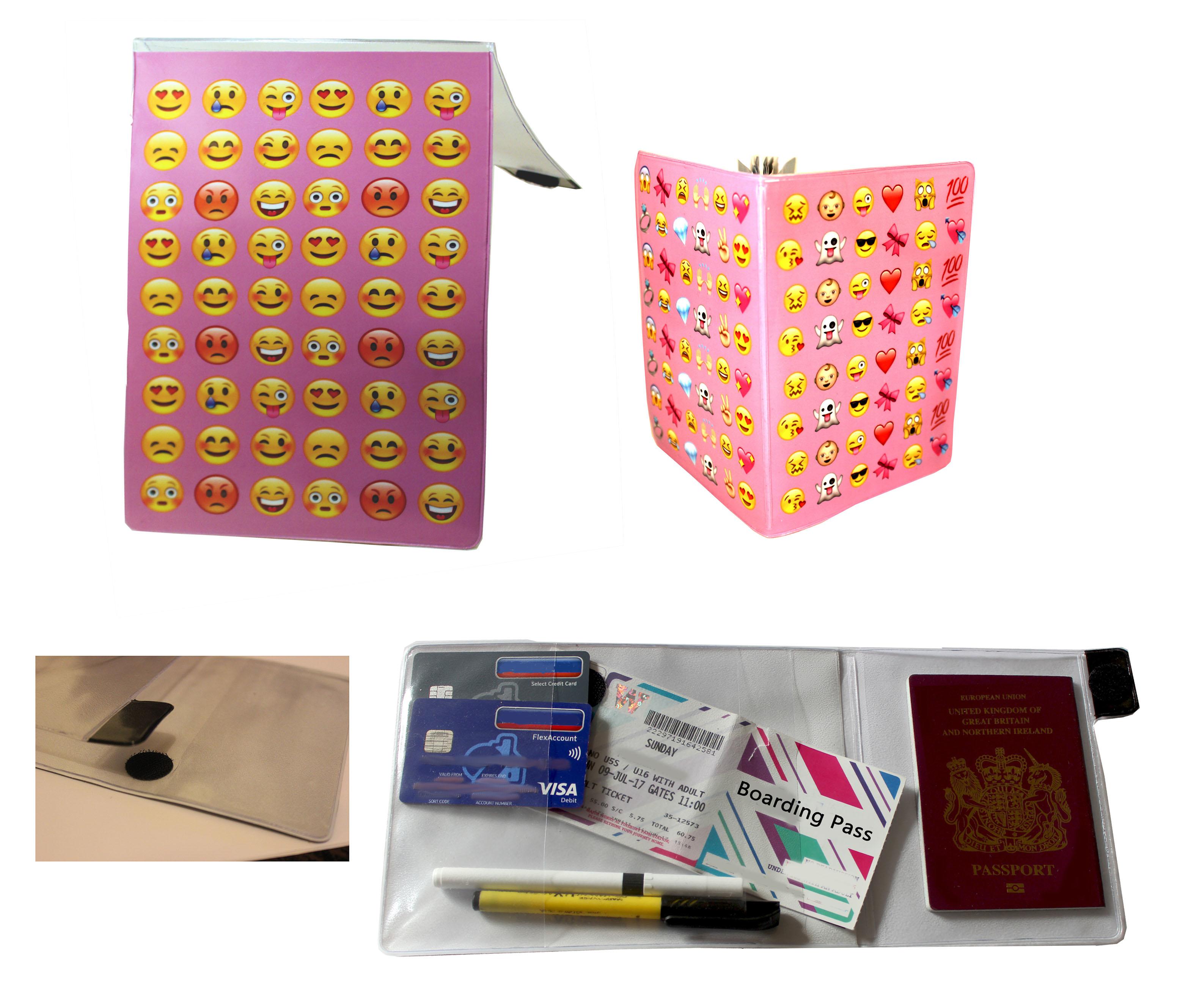 Pink Smiley Document Holder  and Passport Cover Combo Set with writing