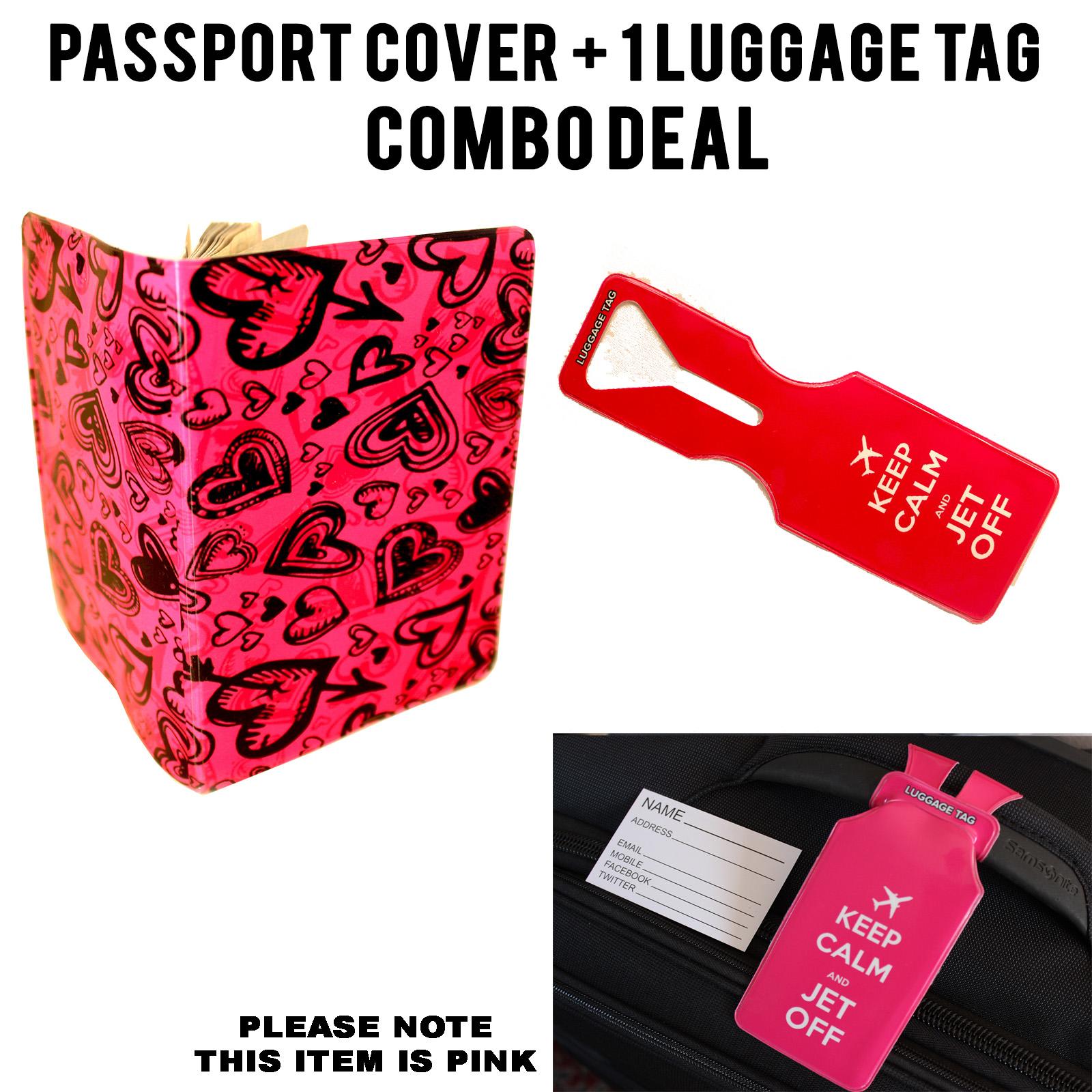 Pink Hearts and Keep Calm Pink Passport Cover and Luggage Tag Set annotated