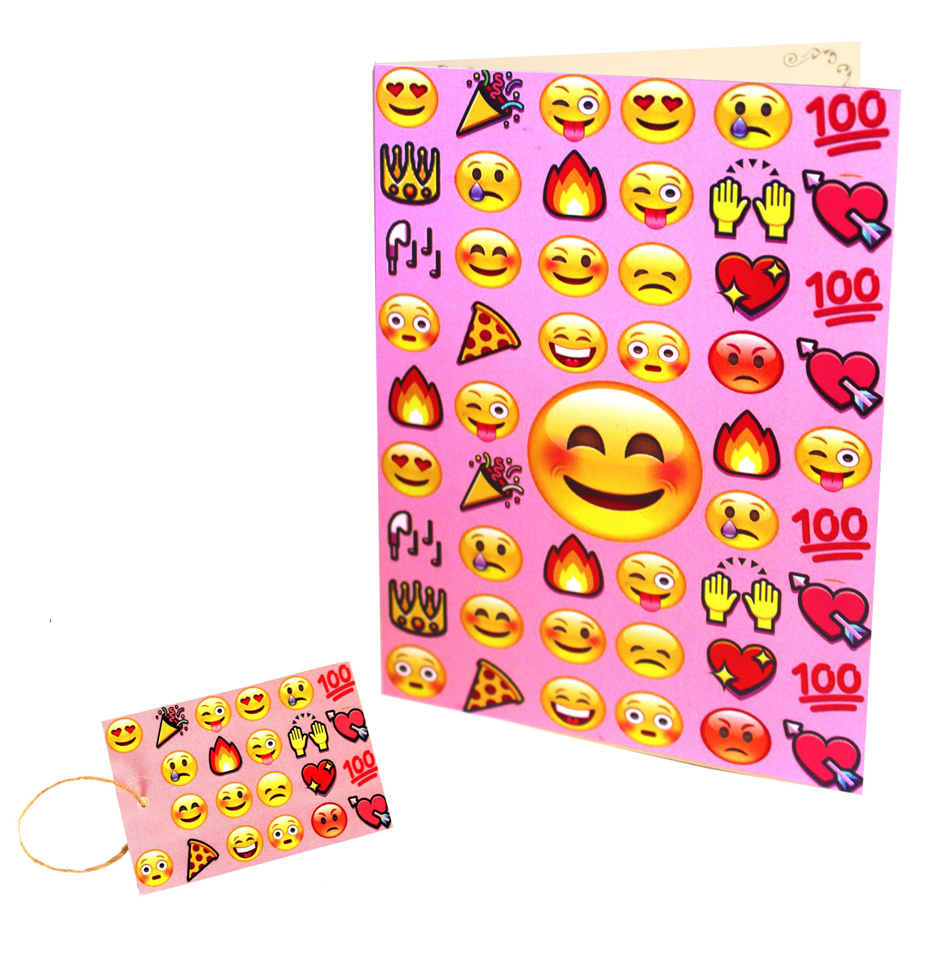 Pink Emoji Greeting Card with gift tag