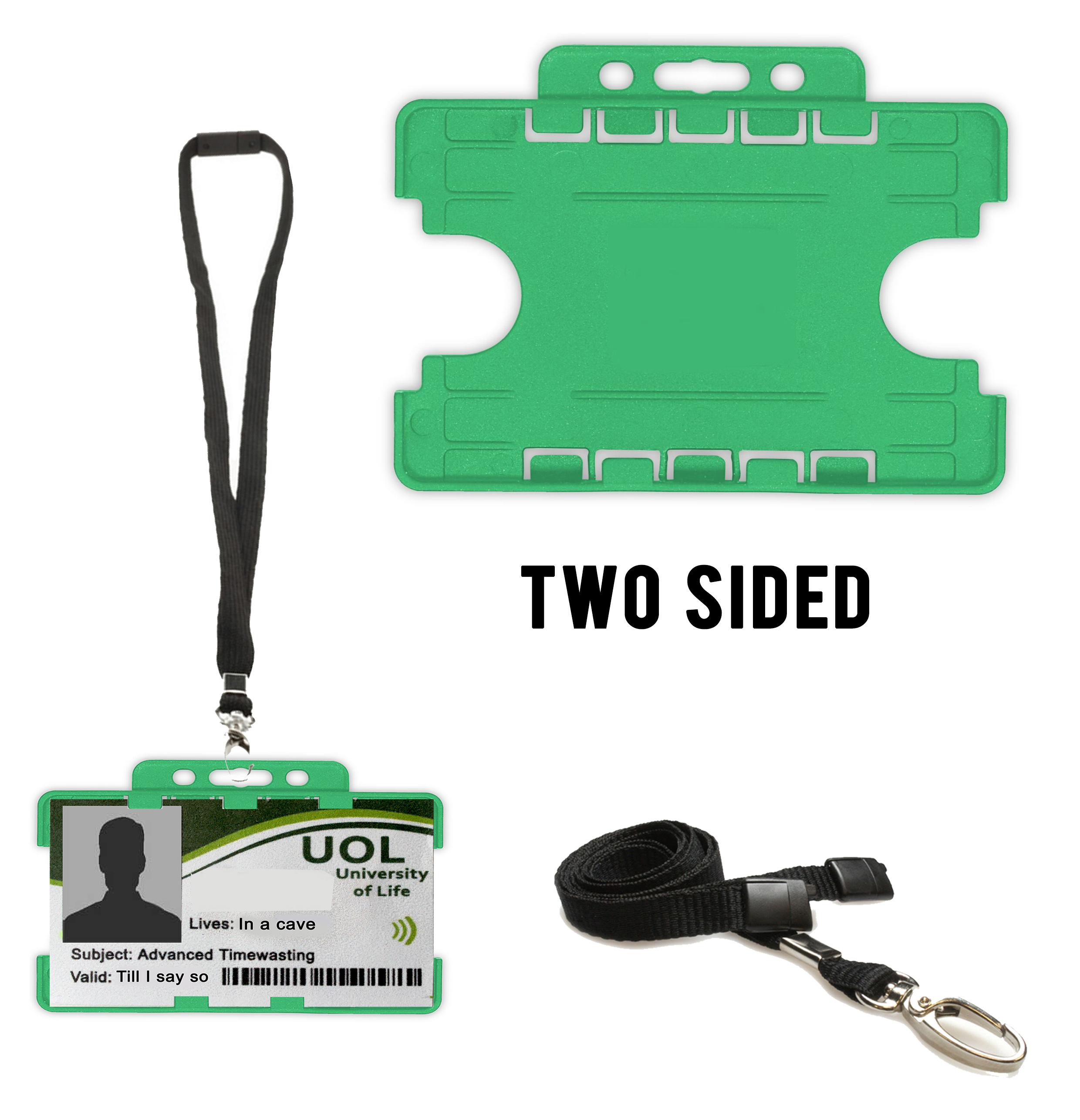 light green Two sided id badge holder with lanyard