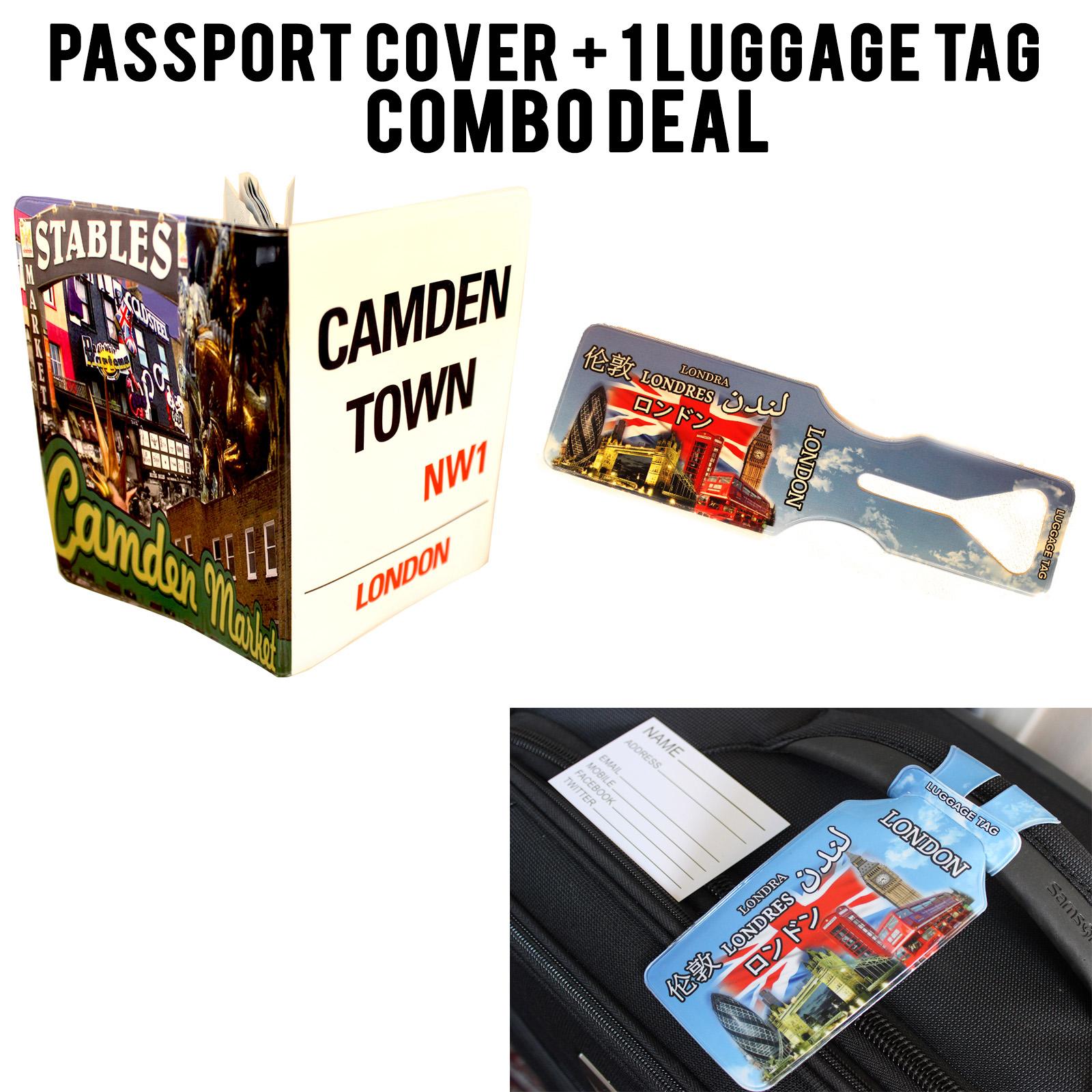 Camden Town and London Montage Passport Cover and Luggage Tag Set annotated