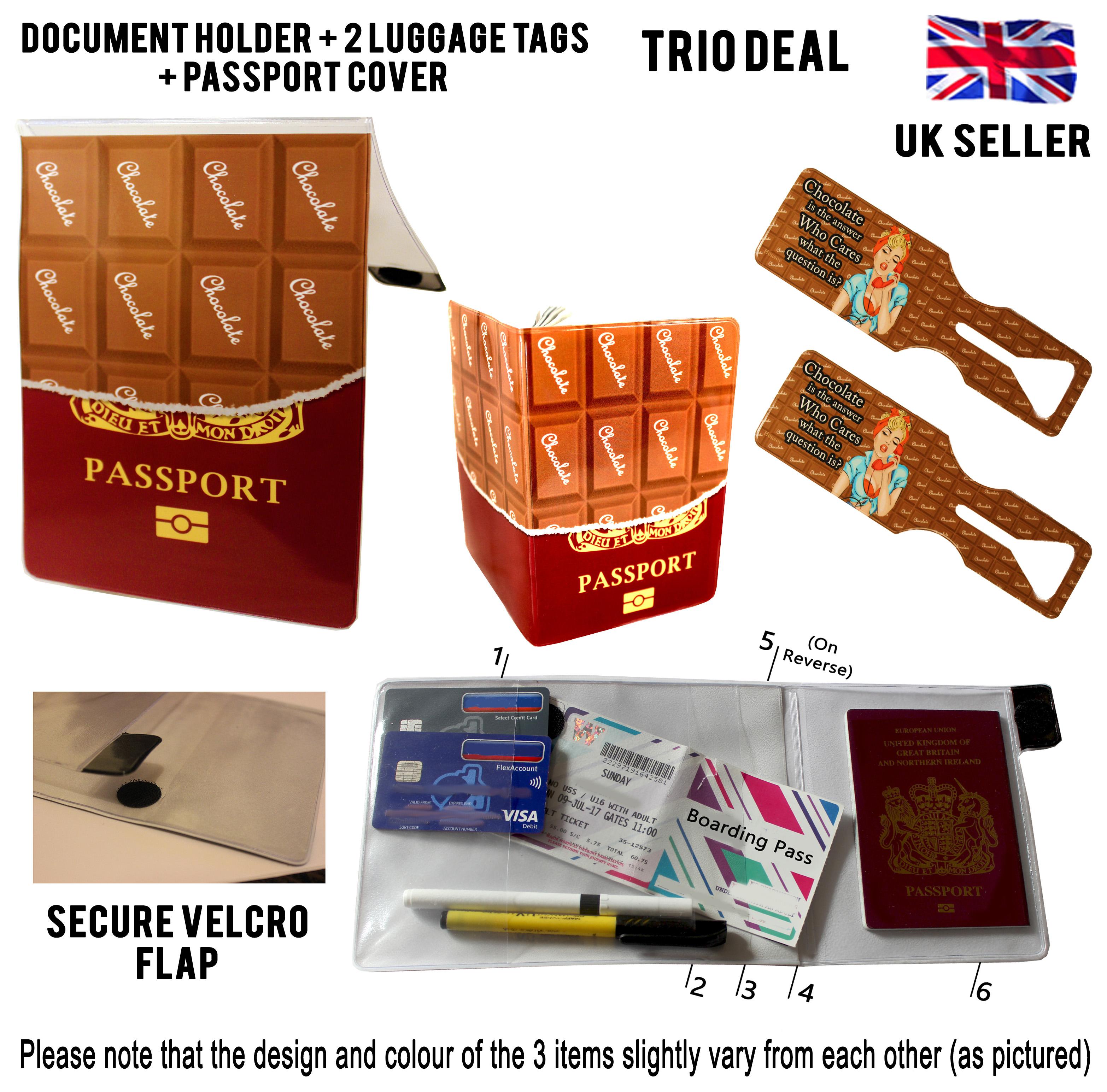 UK Chocolate Travel Document Holder Trio Set with writing