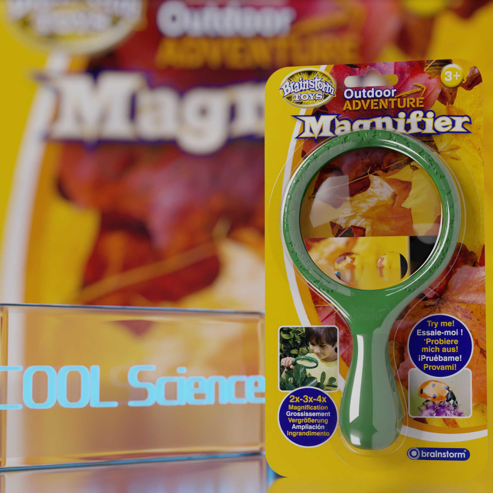 Close-up Front View of the Brainstorm Outdoor Adventure Magnifier on it’s backing card