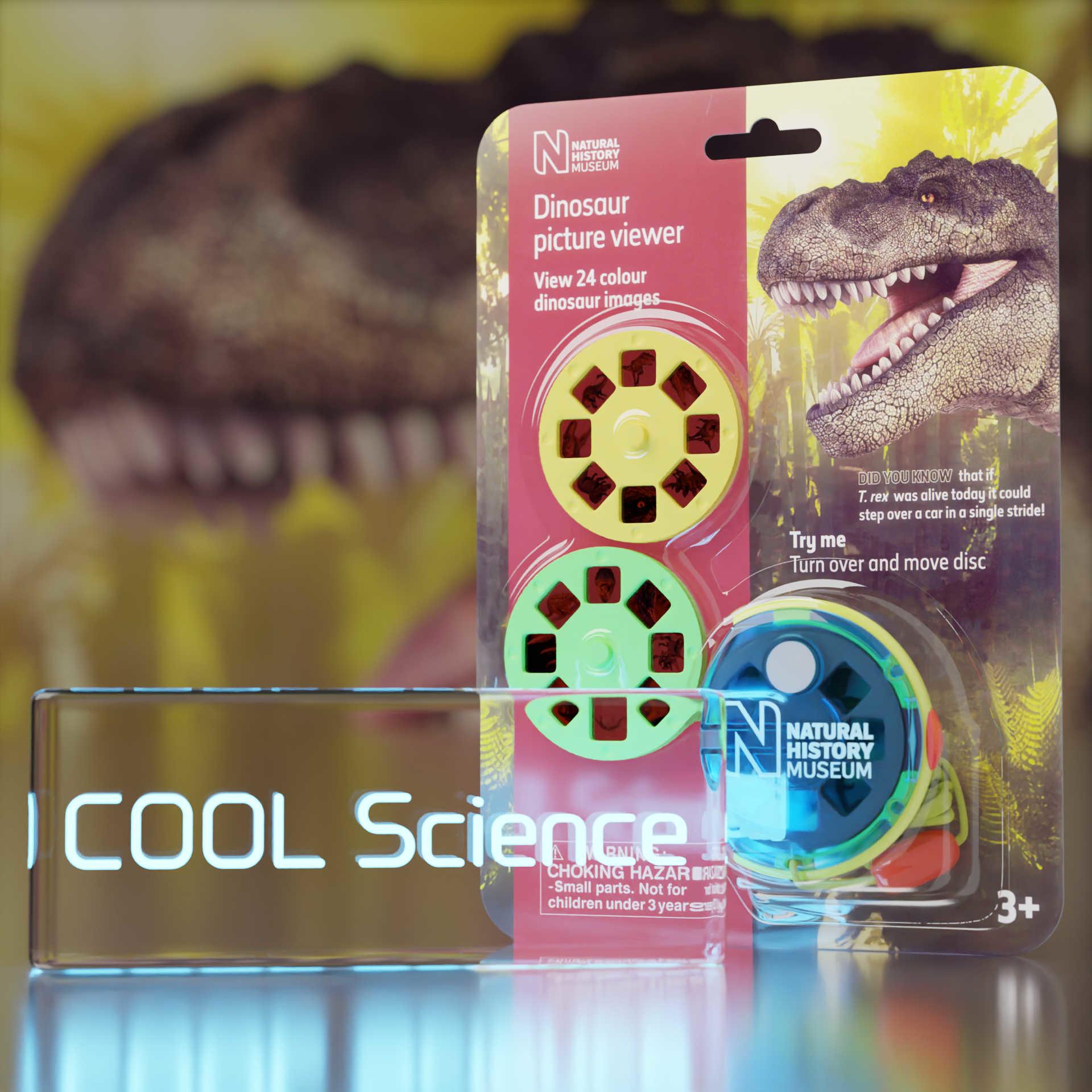 Front View of the Natural History Museum Dinosaur viewer on it’s backing card