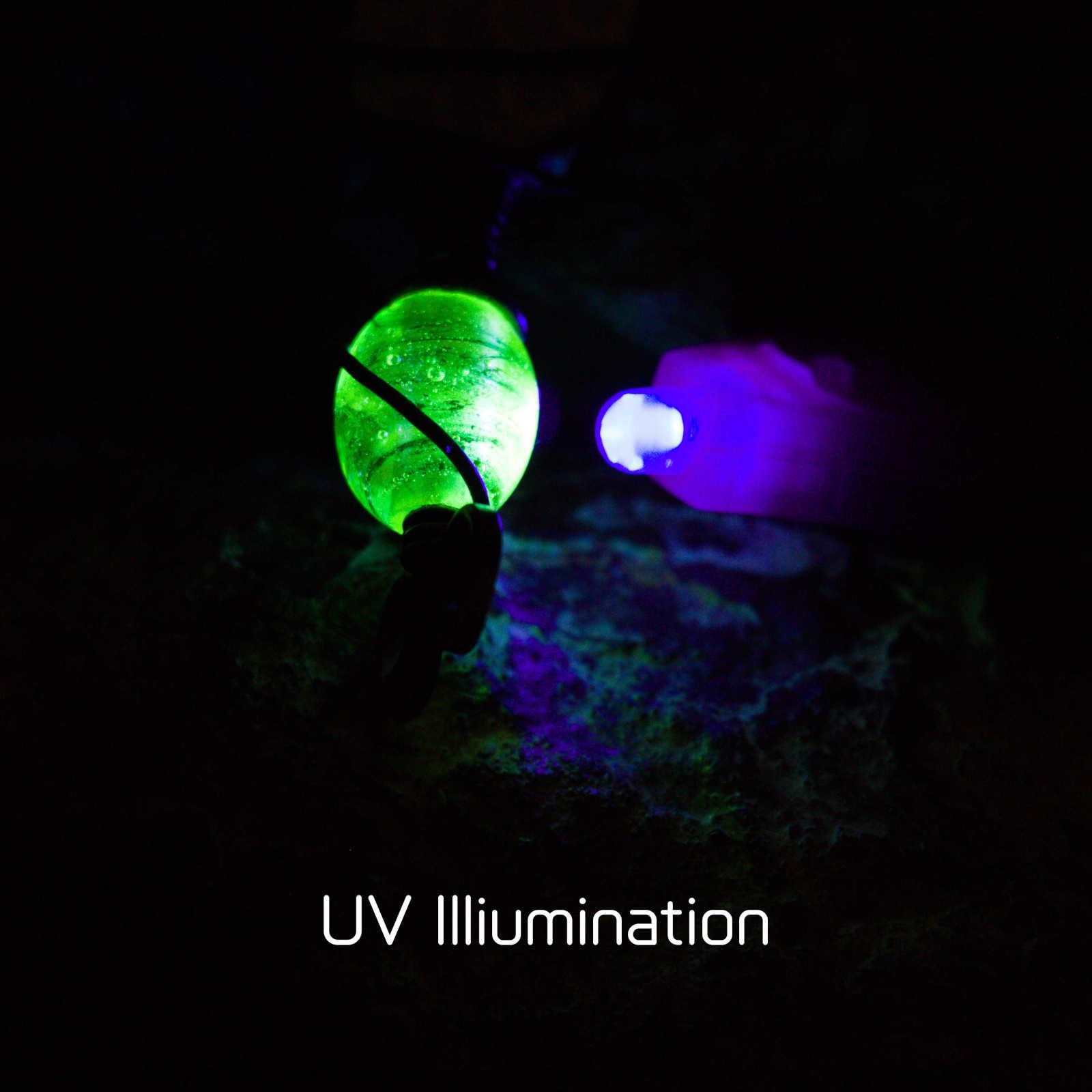 Uranium Glass Bead & Beach Pottery Accessory under UV Light