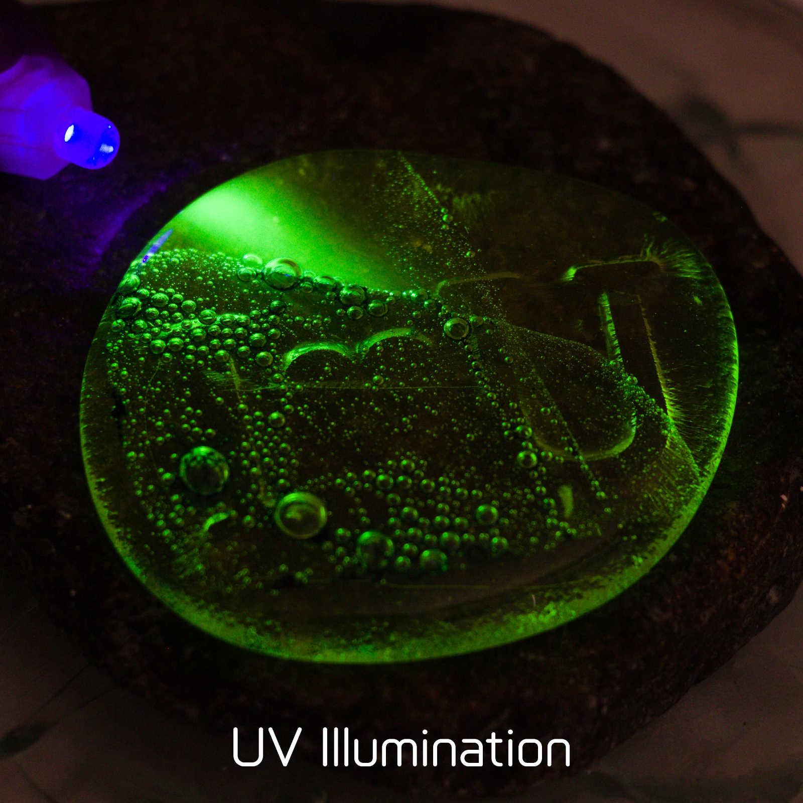Uranium glass display piece under UV light