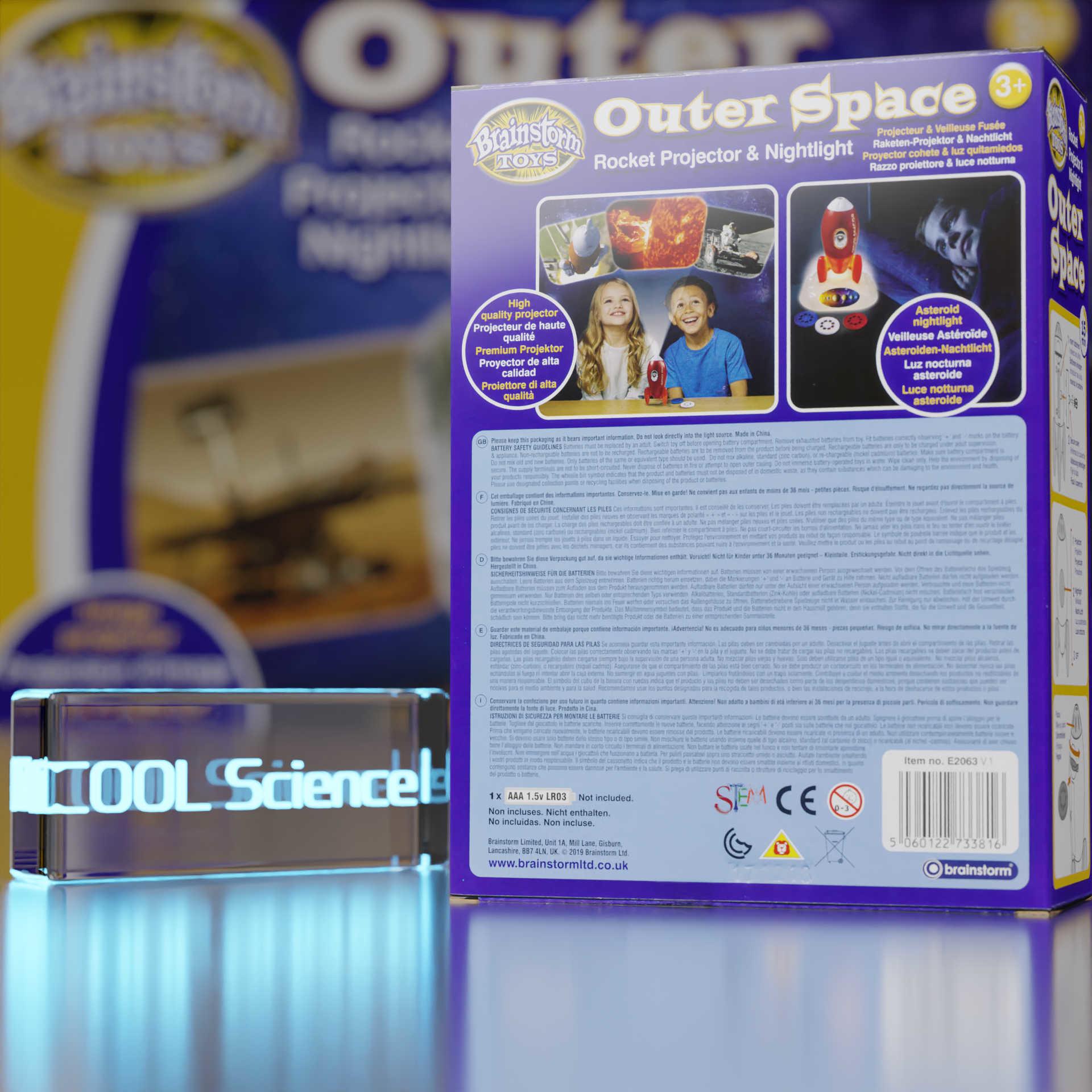 Back View of the Brainstorm Toys Outer Space Rocket Projector & Nightlight box