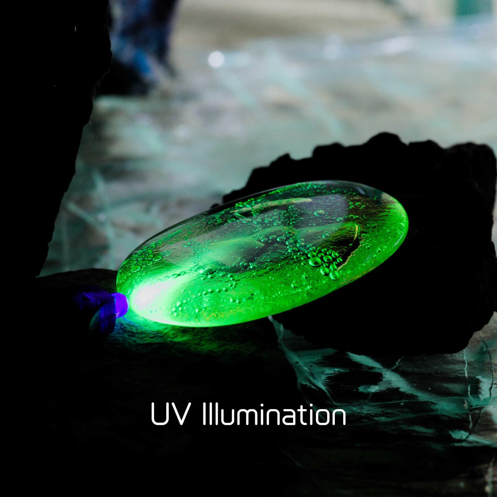Uranium Glass, Trefoil Motif under UV light