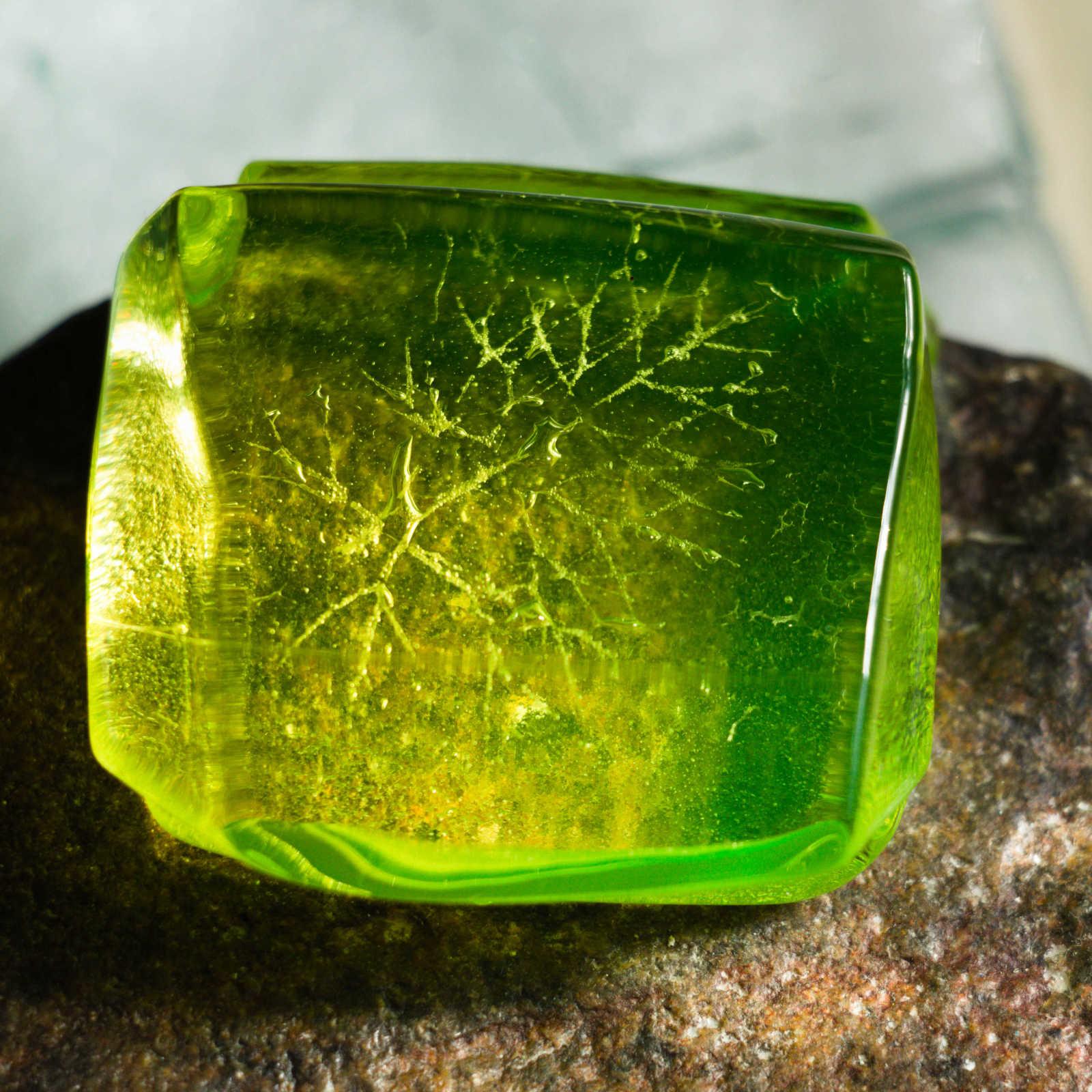 Uranium Glass with fennel leaf impression