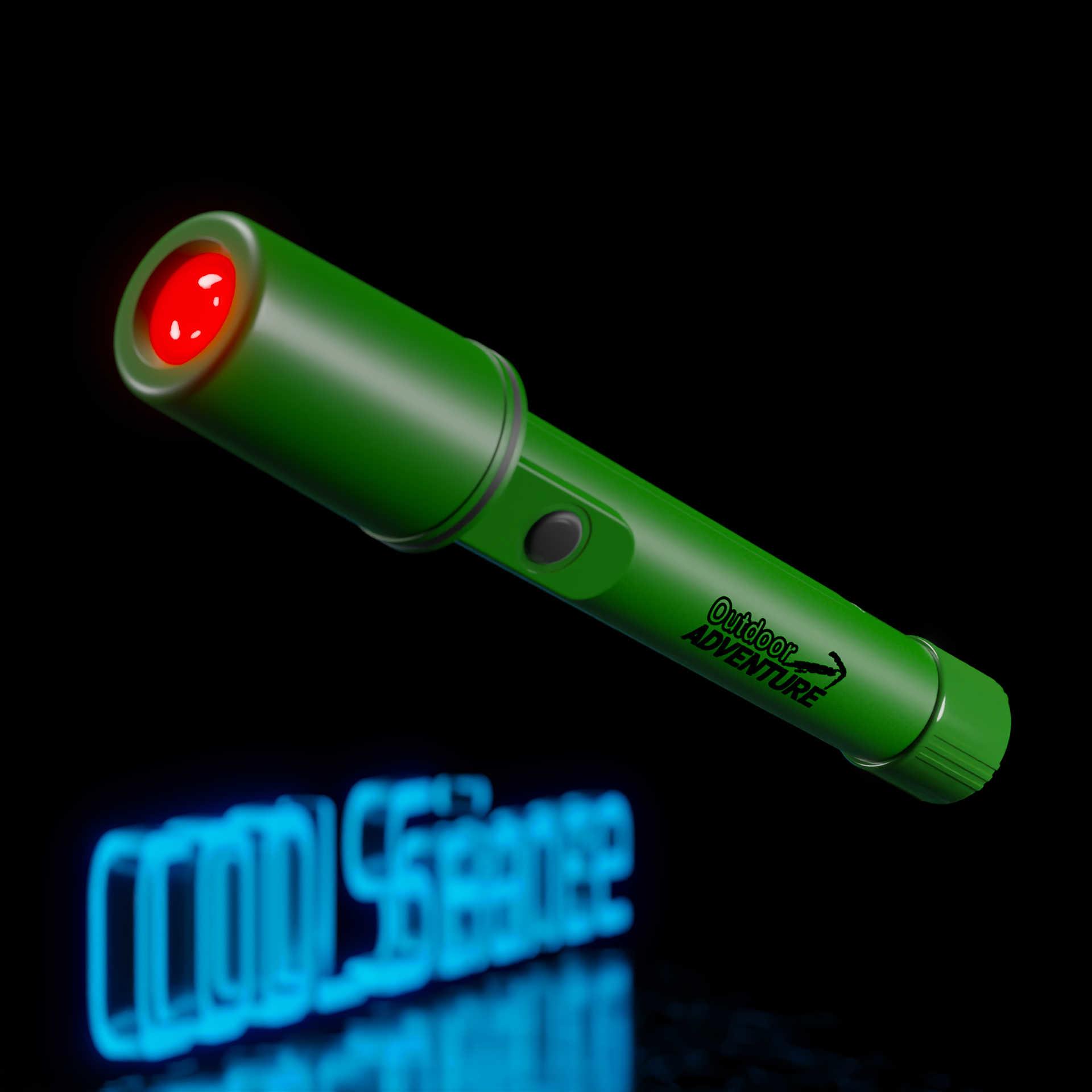 View of the Brainstorm Outdoor Adventure Night Vision Torch when switched on showing Red LED Light