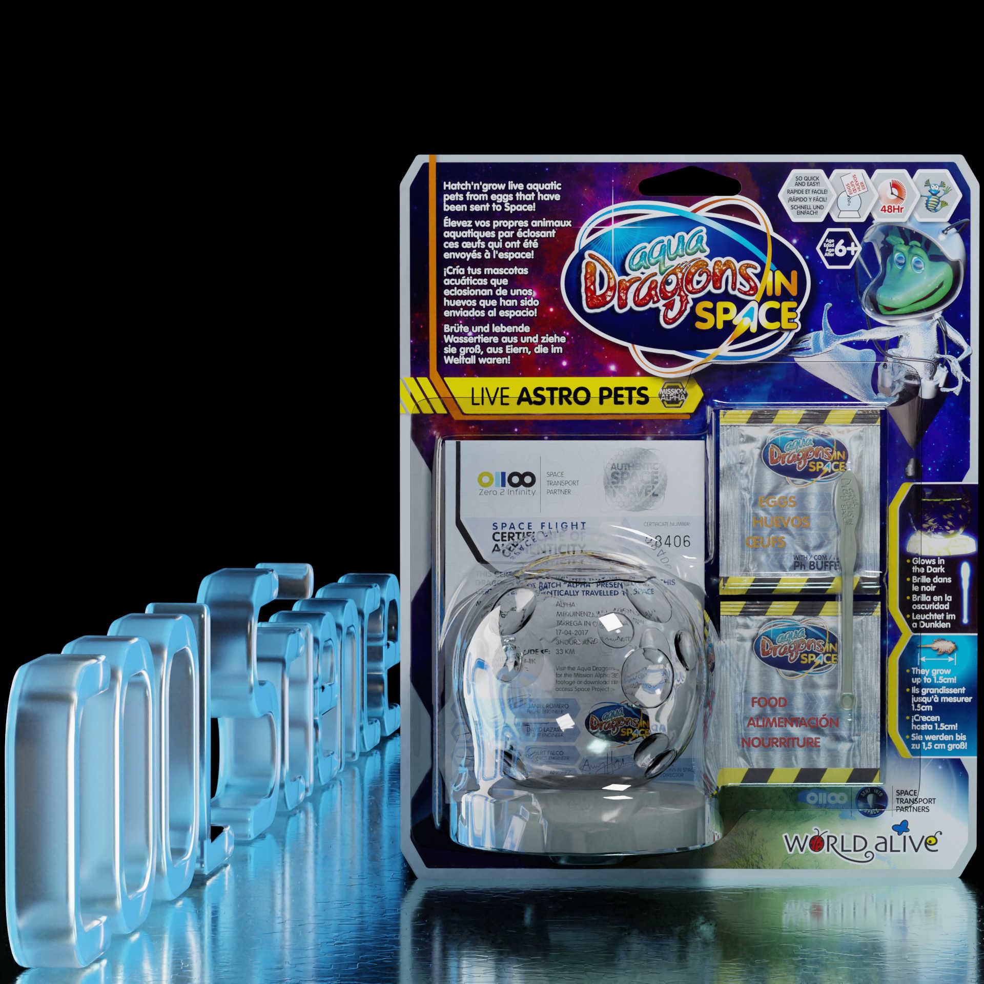 Front View of the Aqua Dragons in Space Set on plain background