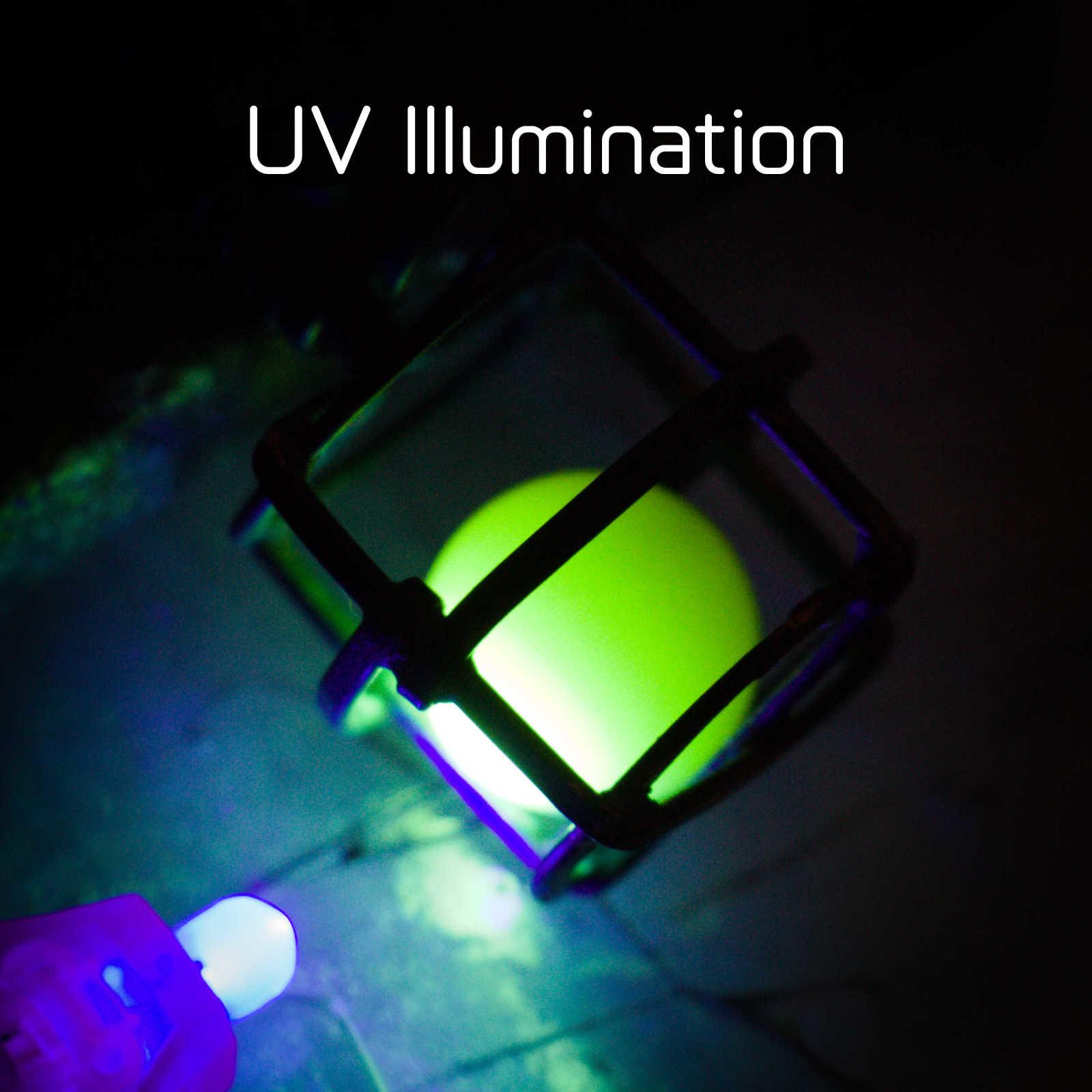 Captured in a cage, Uranium glass marble under UV light