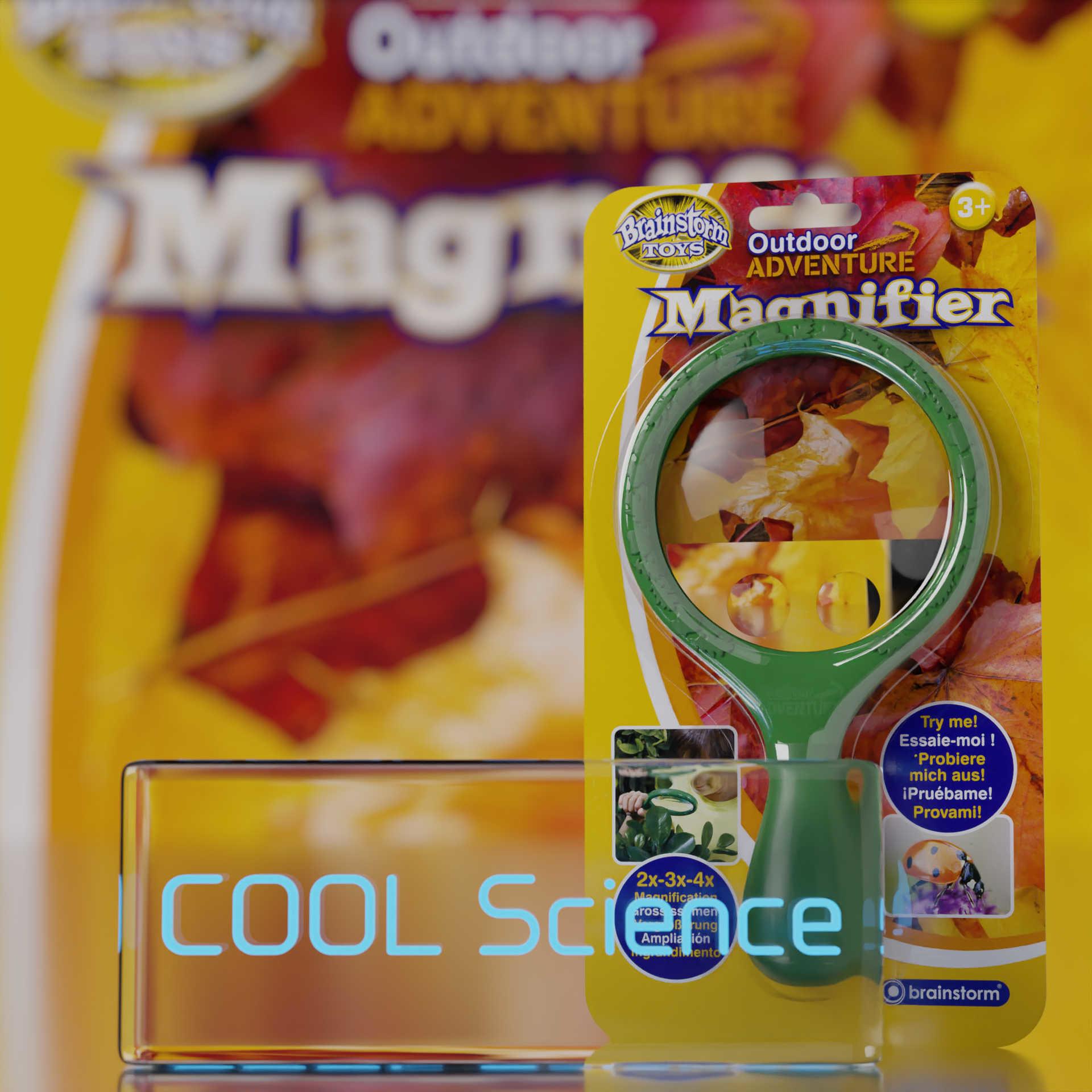 Front View of the Brainstorm Outdoor Adventure Magnifier on it’s backing card