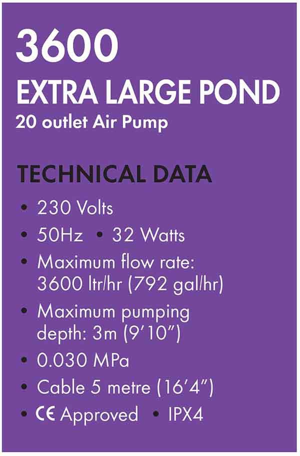 Blagdon Pond Oxygenator 3600 Air Pump Specs